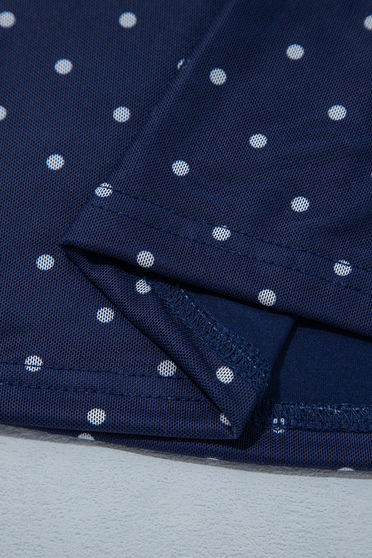 Blue Off Shoulder Polka Dot Mesh Long Sleeve Sheath Top