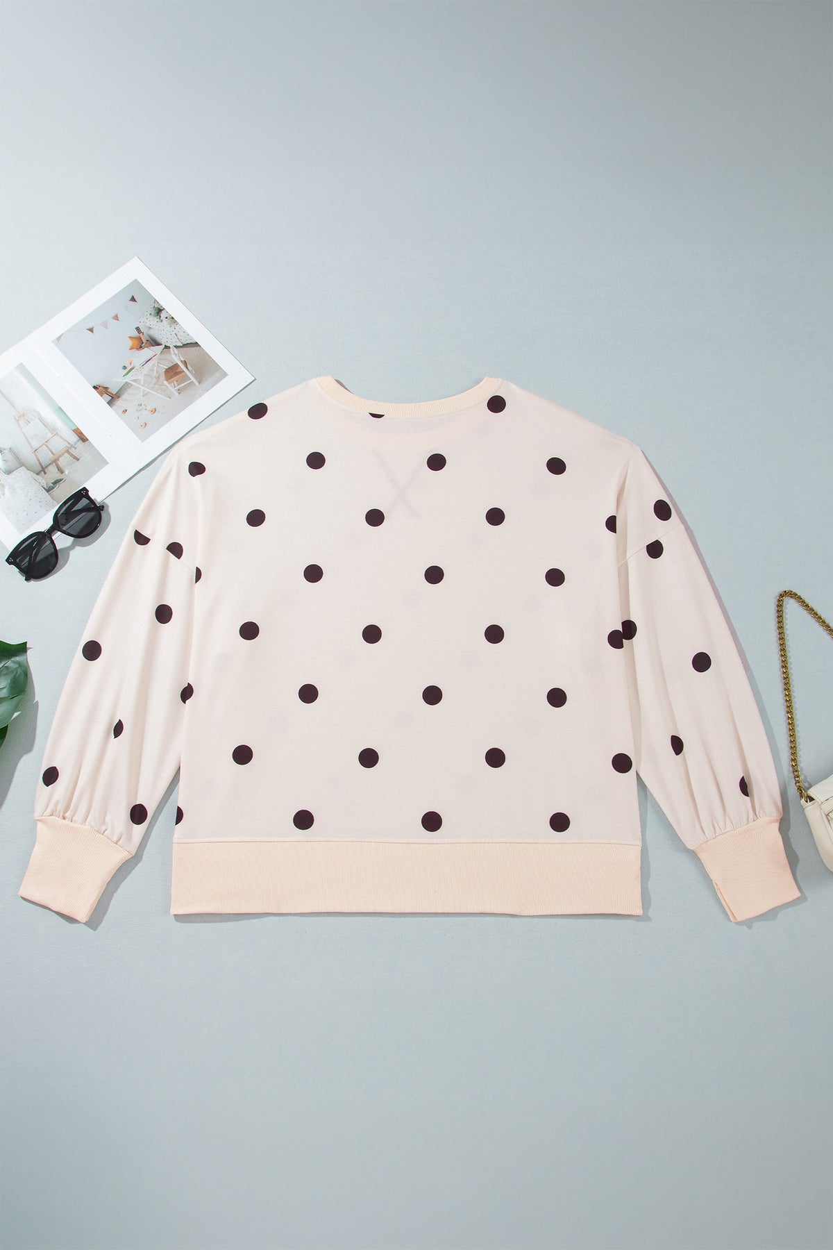 Yellow Round Neck Long Sleeve Polka Dot Plus Size Top
