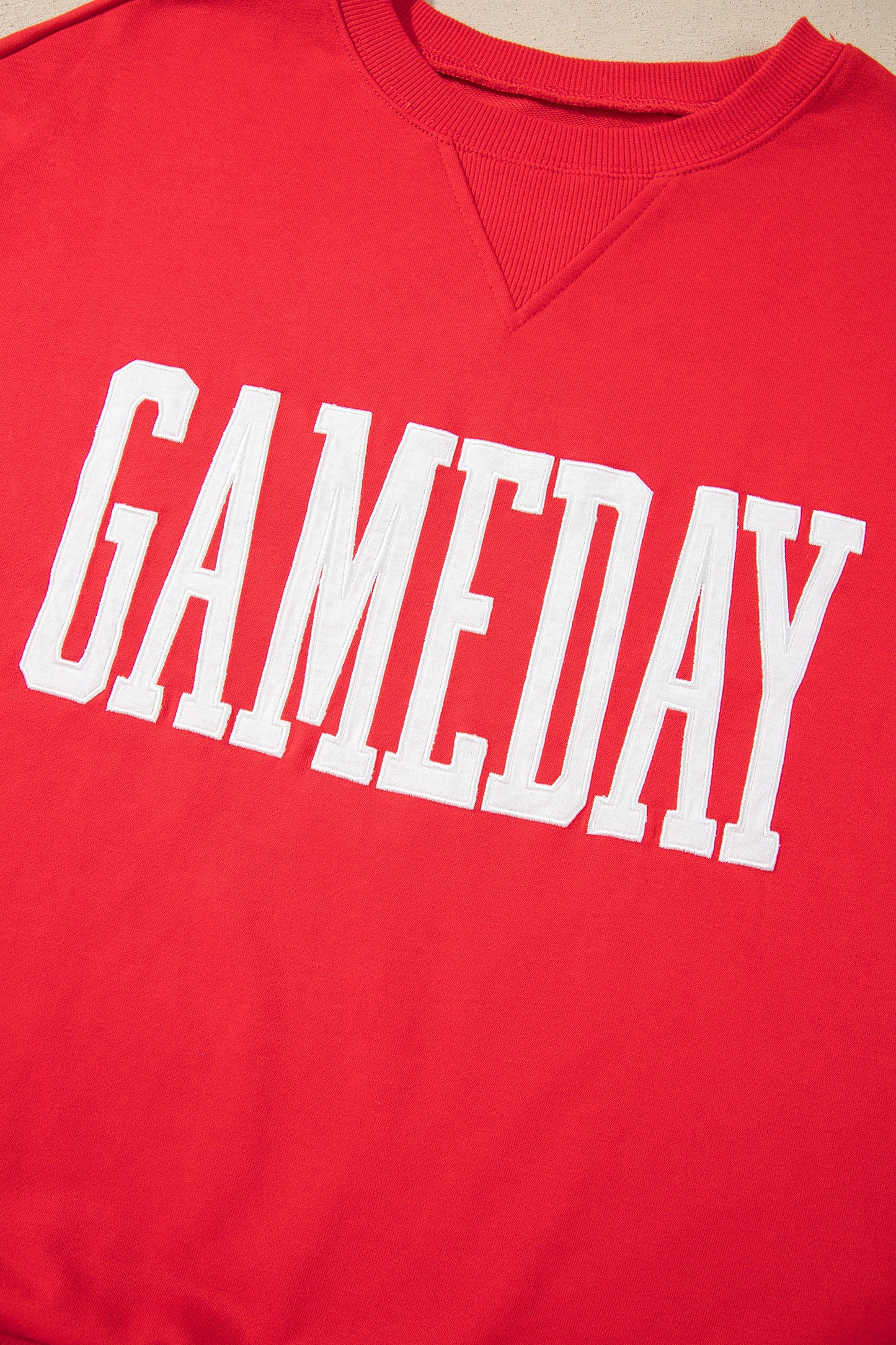 Red GAMEDAY Embroidered Patch Pattern Sweatshirt