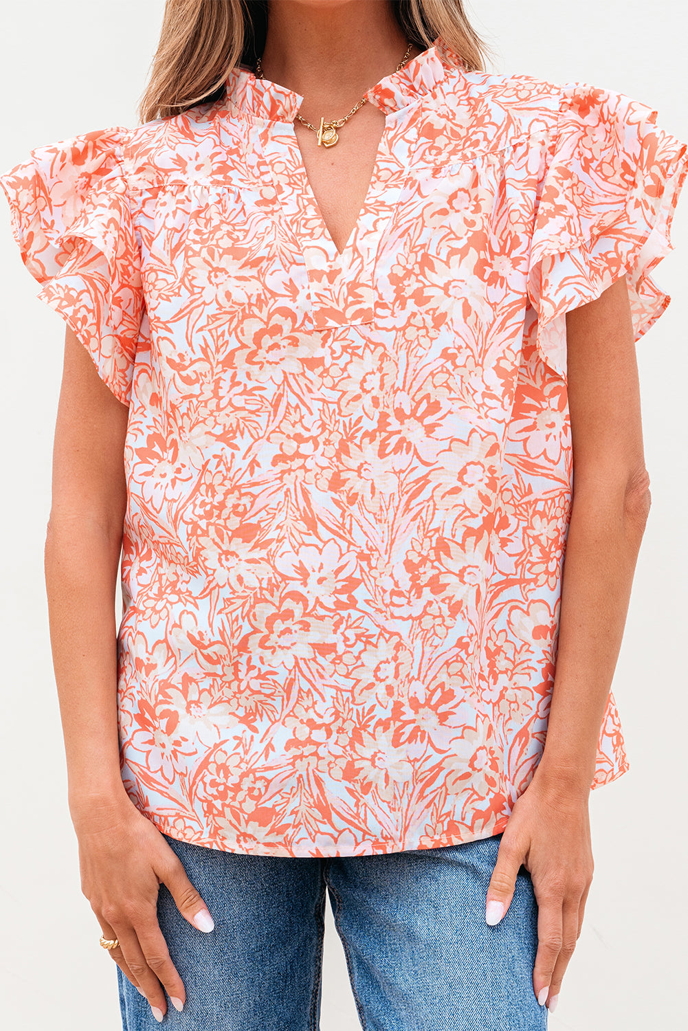 The Coral Bloom Ruffle Blouse