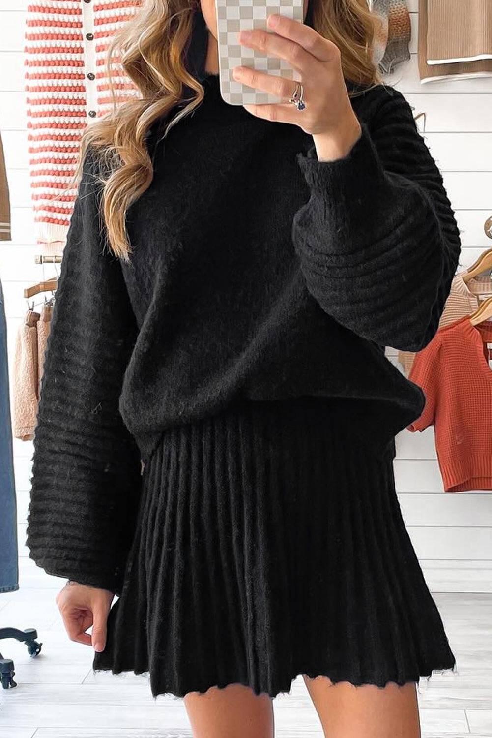 Midnight Ribbed Sweater Set