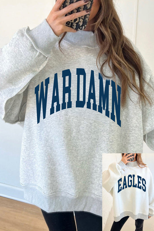WAR DAMN/ EAGLES Double Side Print Mock Neck Sweatshirt