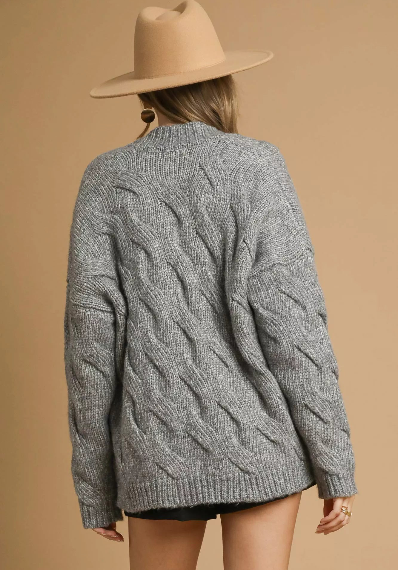 Umgee Chunky Cable Knit Open Front Cardigan