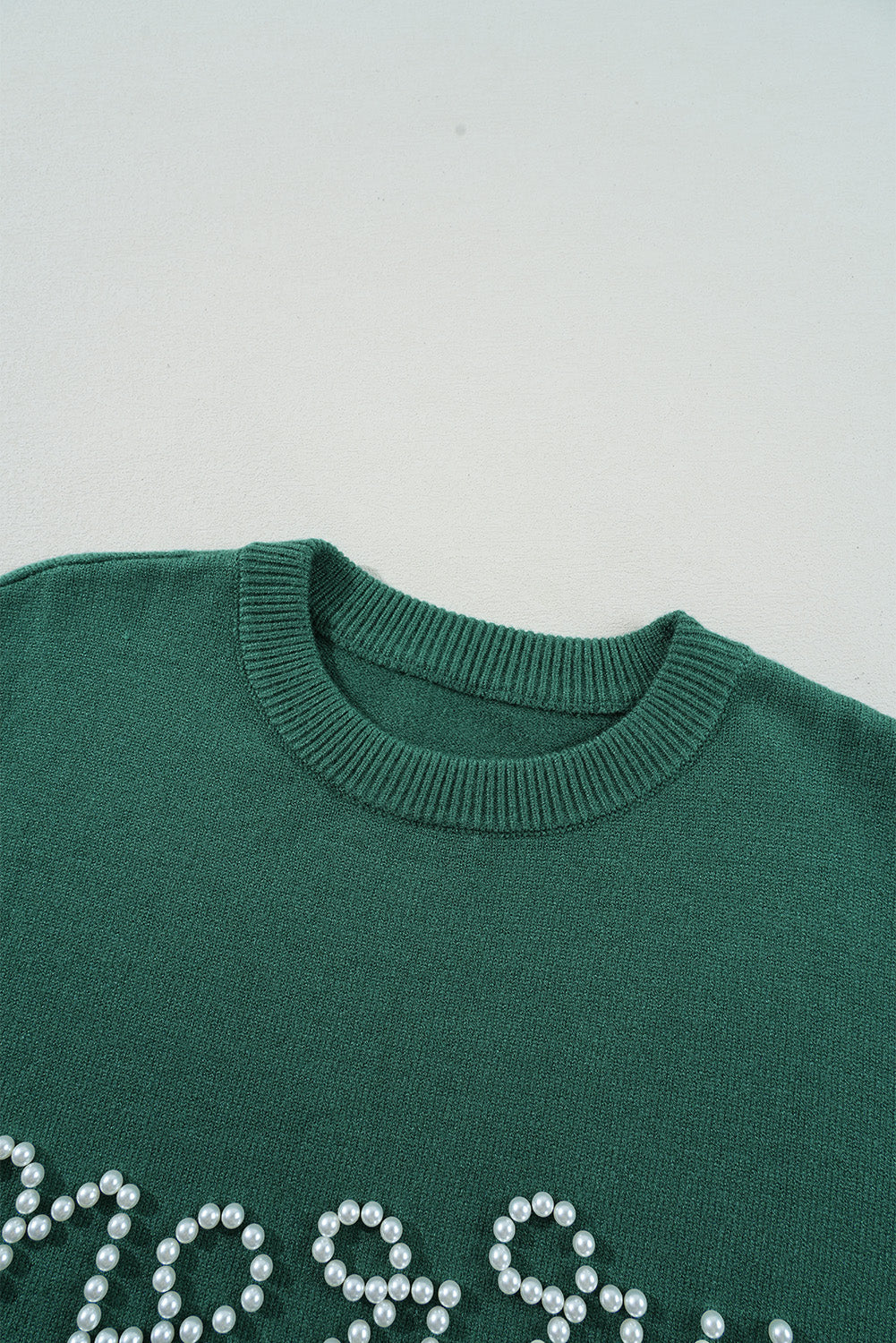 Dark Green Pearl Beaded Merry Casual Sweater