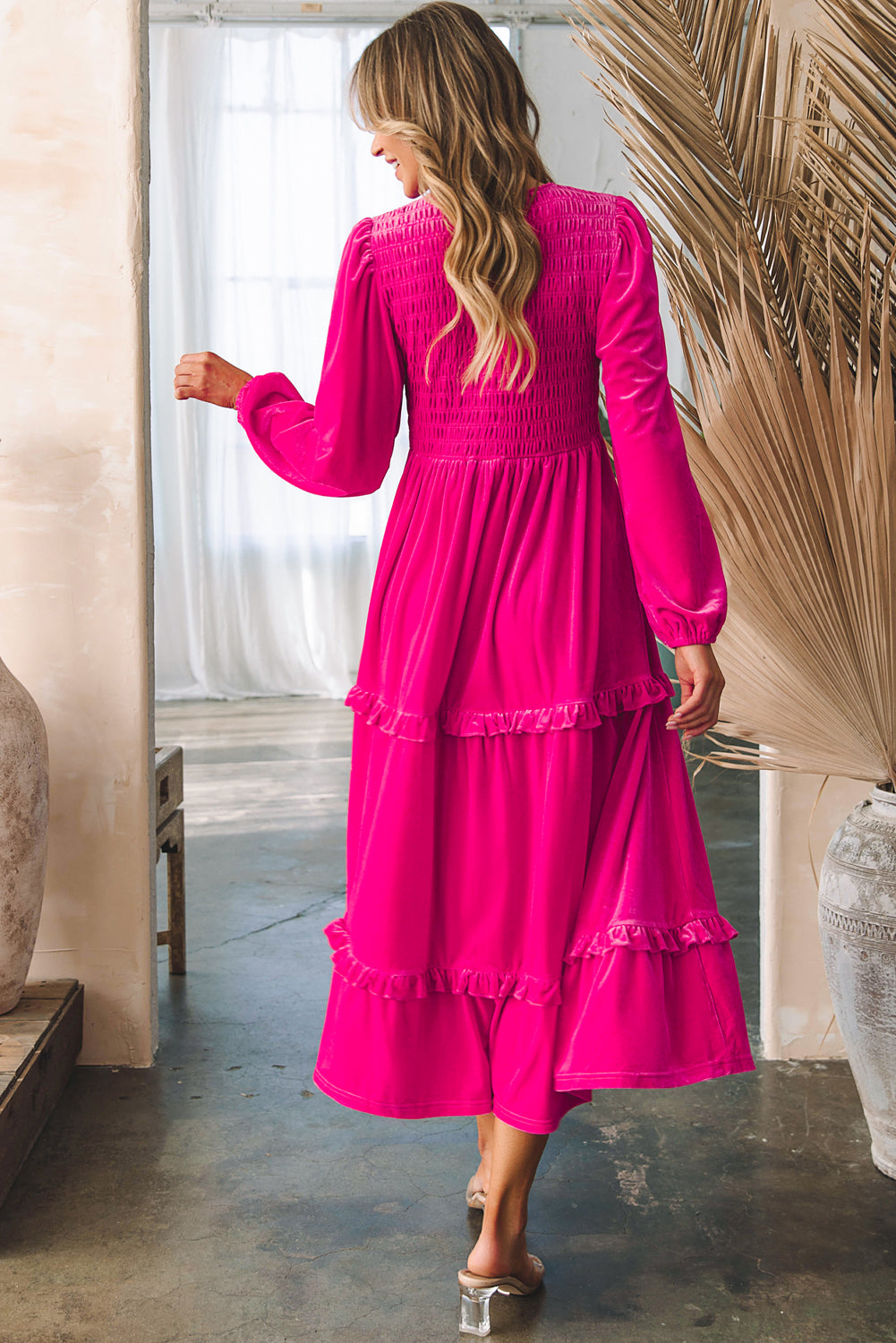 Fuchsia Dream Tiered Smock Dress