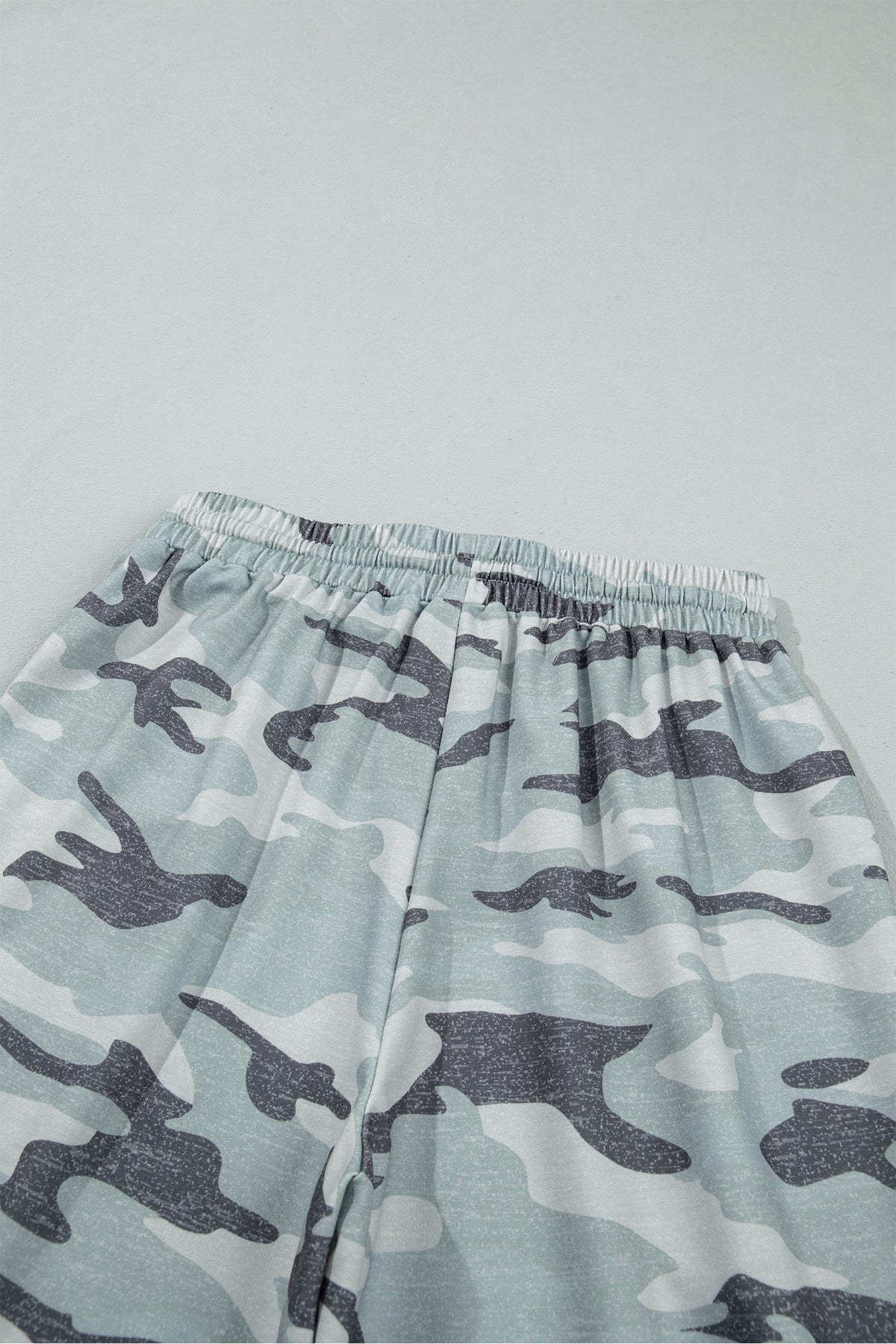 Green Camo Wide Leg Tie Elastic Waist Casual Pants