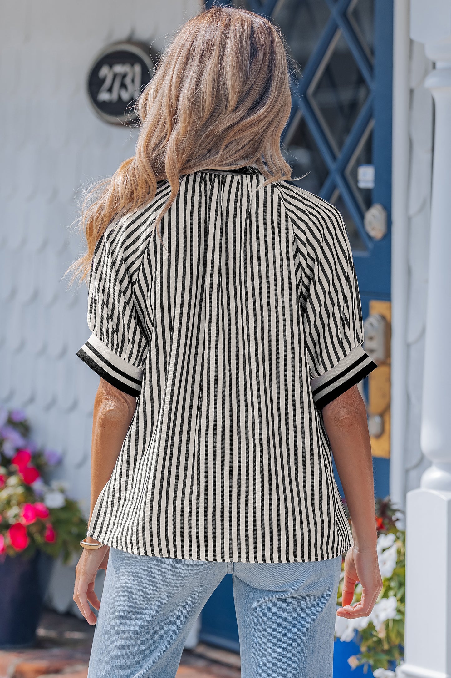 Parisian Stripe Zip Blouse