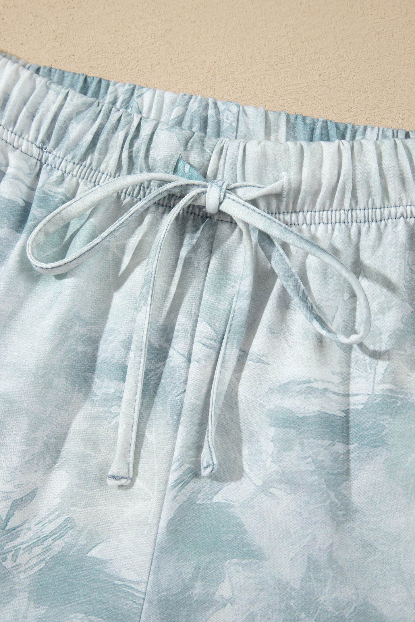 Green Casual Camouflage Short Sleeve Elastic Waist 2pcs Set