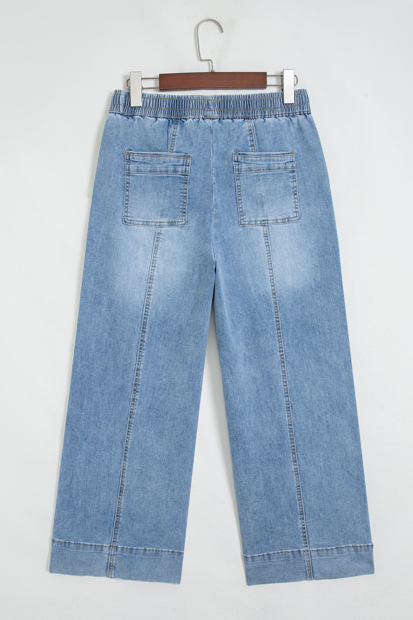Beau Blue Drawstring Waist Wide Leg Ankle Length Jeans