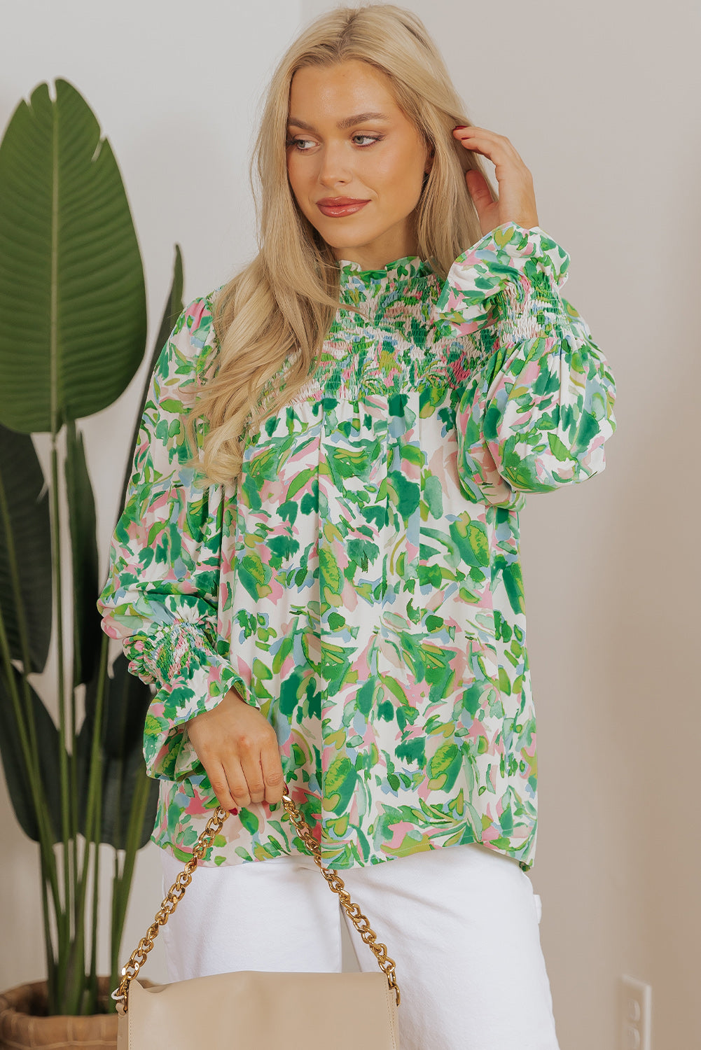 Emerald Garden Smocked Blouse