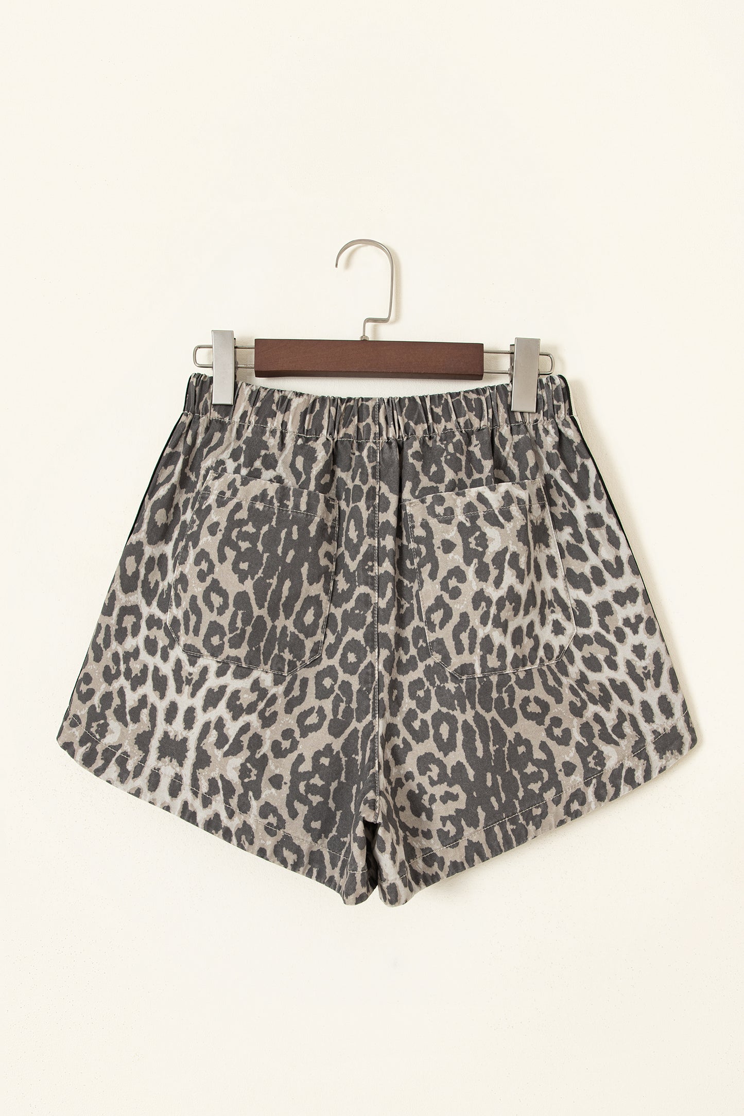 Multicolour Leopard Pattern Striped Detail Drawstring Denim Shorts