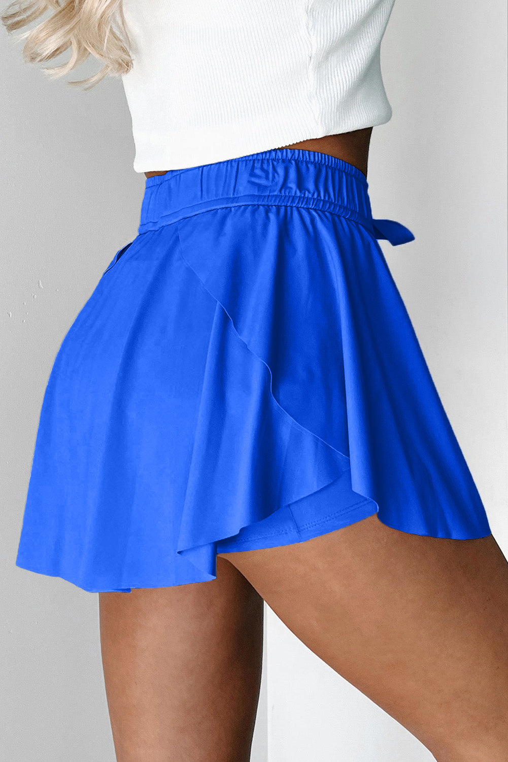 Light Green Drawstring Elastic Waistband Lined Tennis Skorts