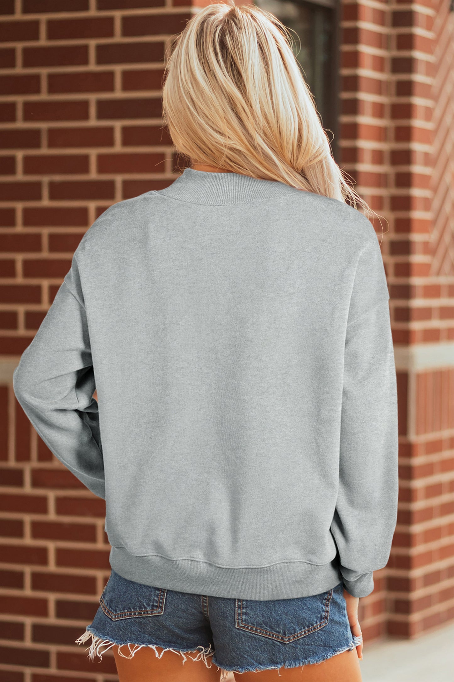Hello Embroidered Pumpkin Detail Mock Neck Sweatshirt