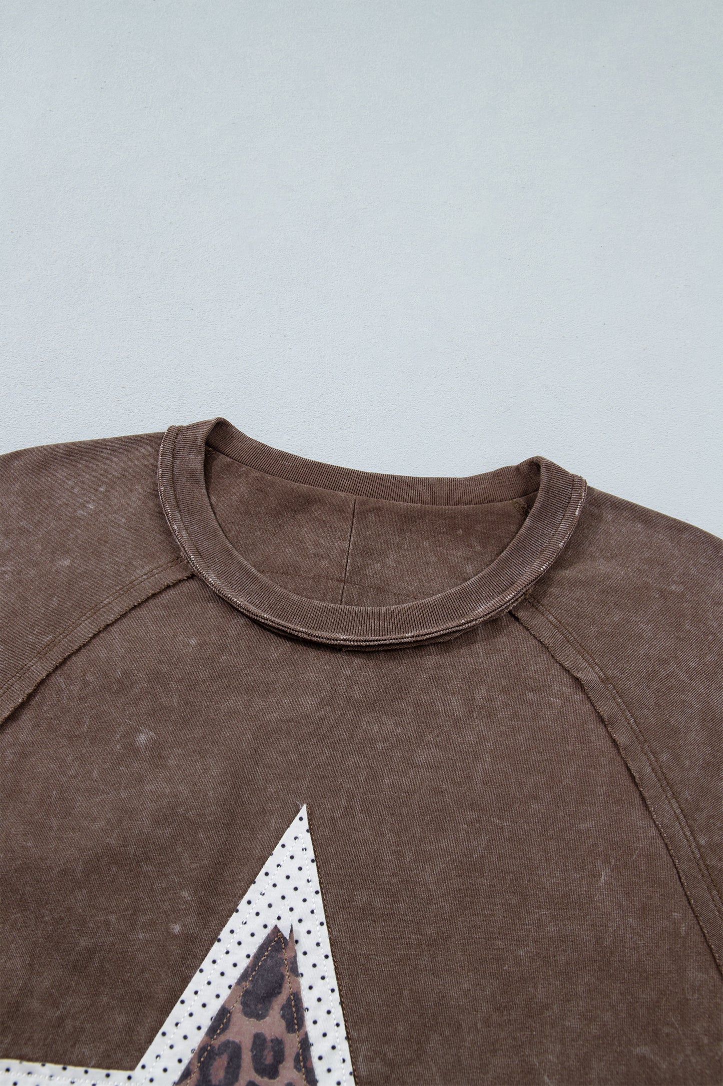 Mineral Wash Exposed Seam Leopard Star Patched T Shirt