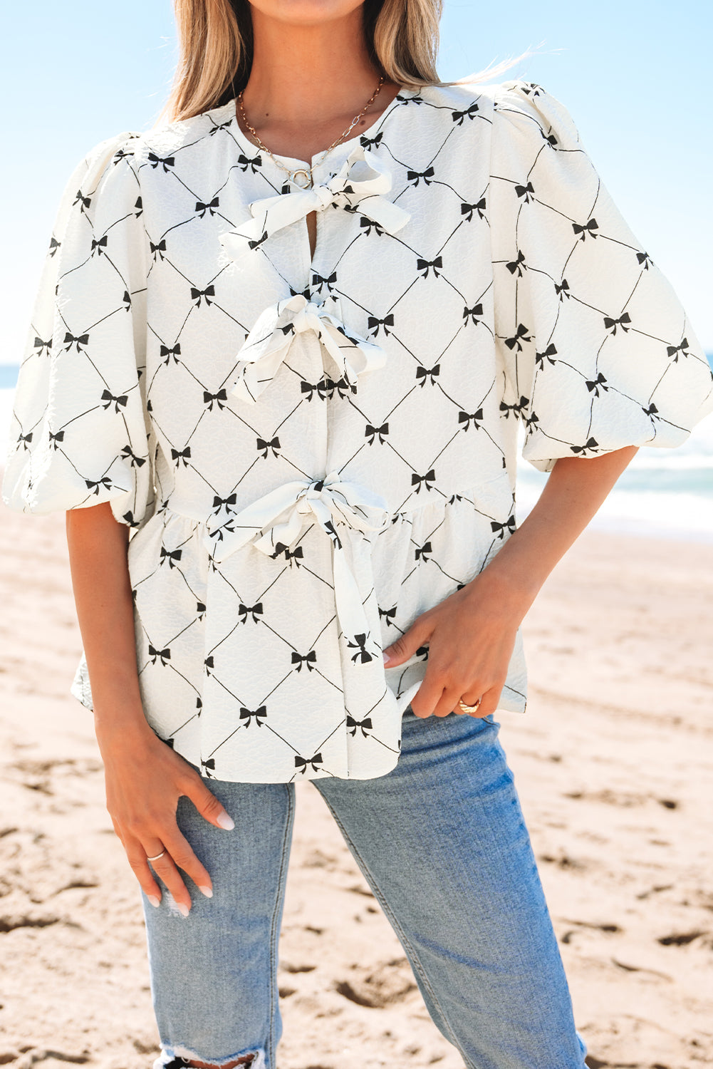 Coastal Charm Bow Blouse
