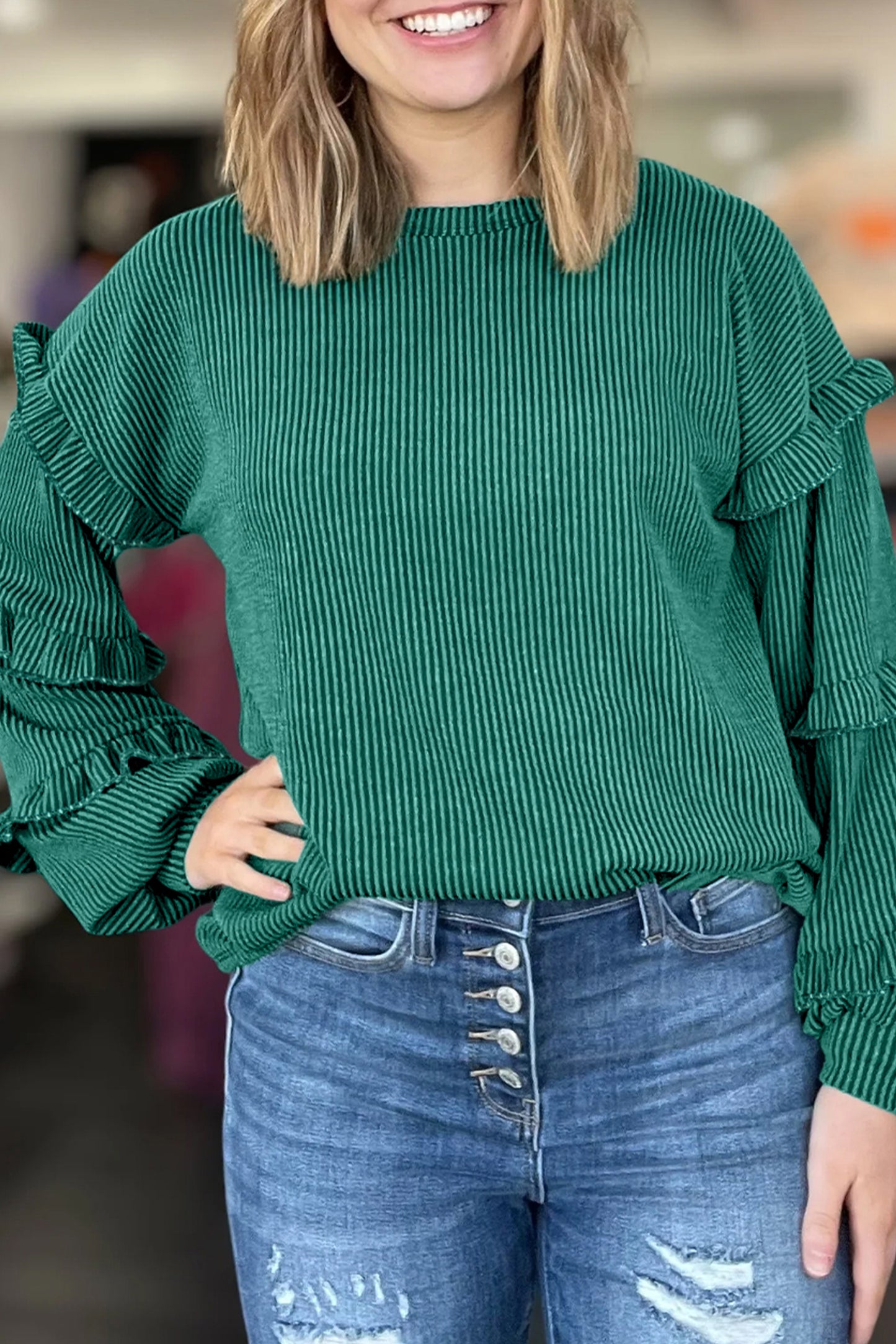 The Evergreen Ruffle Blouse