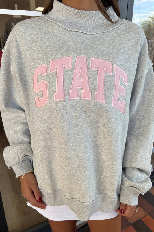 Mock Neck Letter Embroidered Loose Sweatshirt