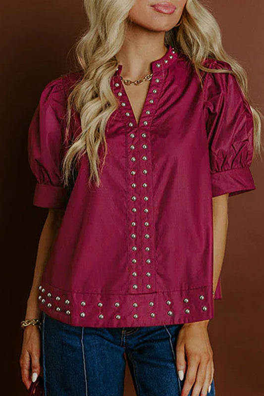 Merlot Kickoff Studded Blouse