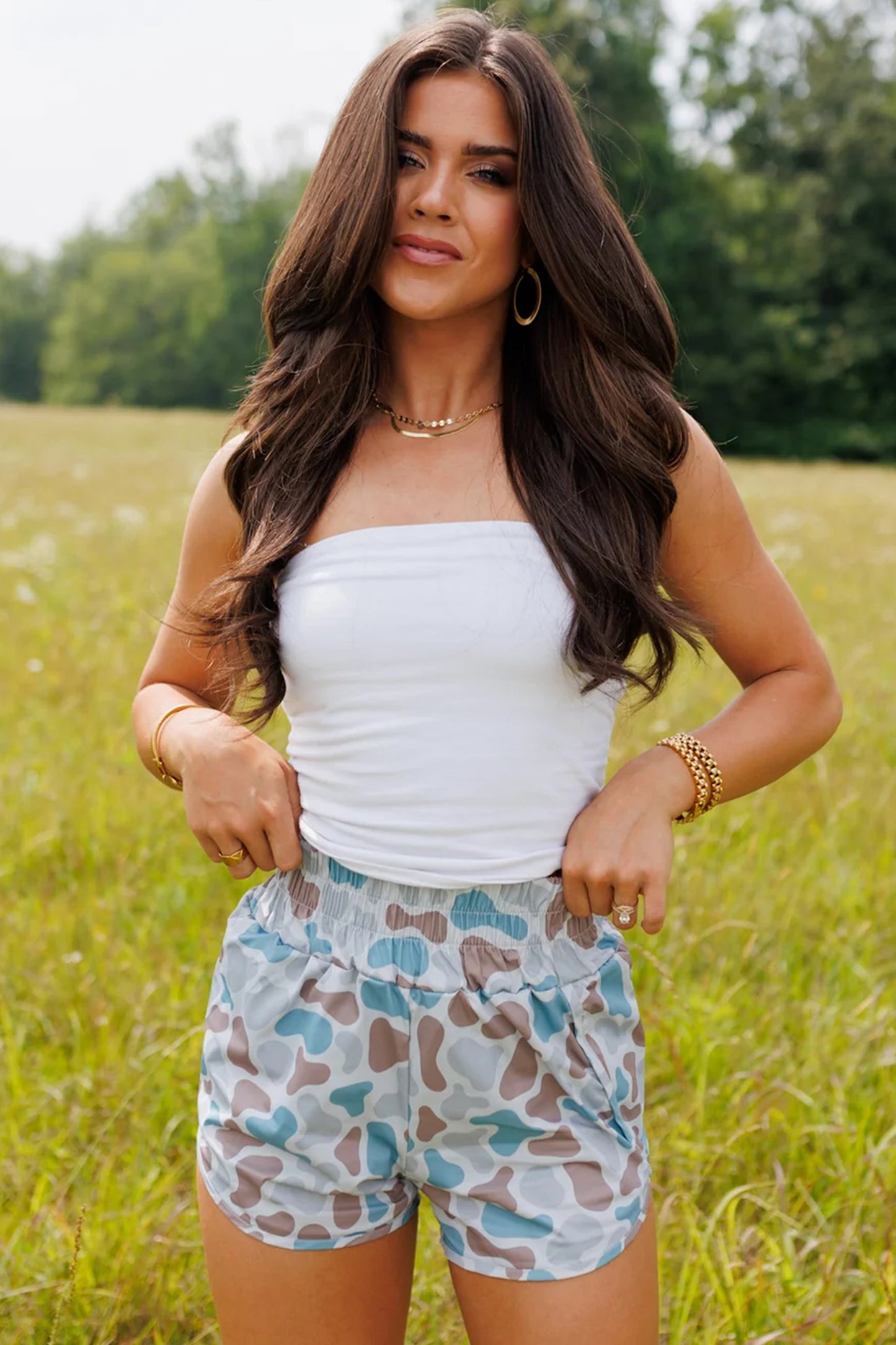 Multicolour Camouflage Print High Waist Athleisure Shorts