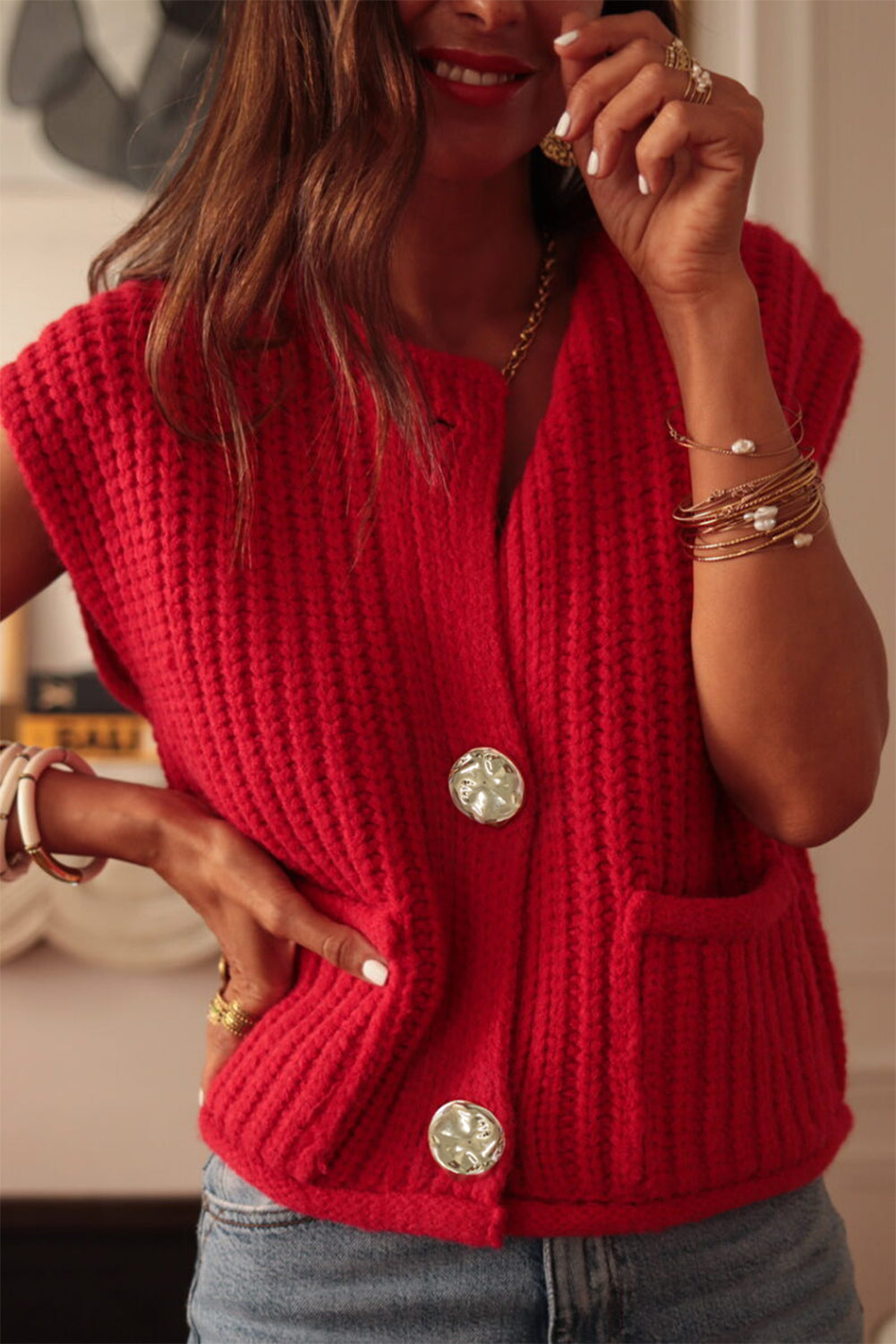Steal My Heart Button Knit Vest