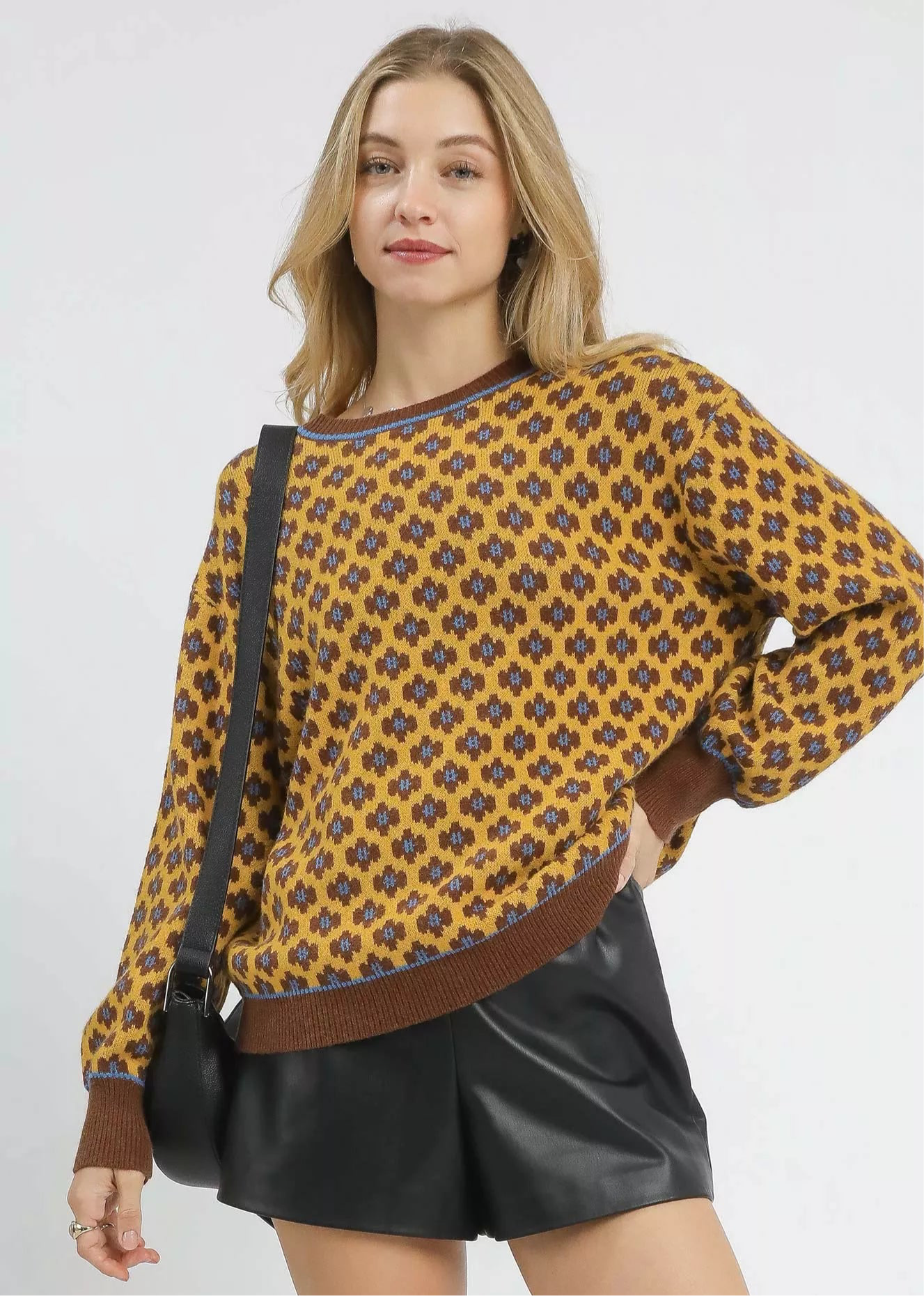 Umgee Abstract Print Crew Neck Sweater
