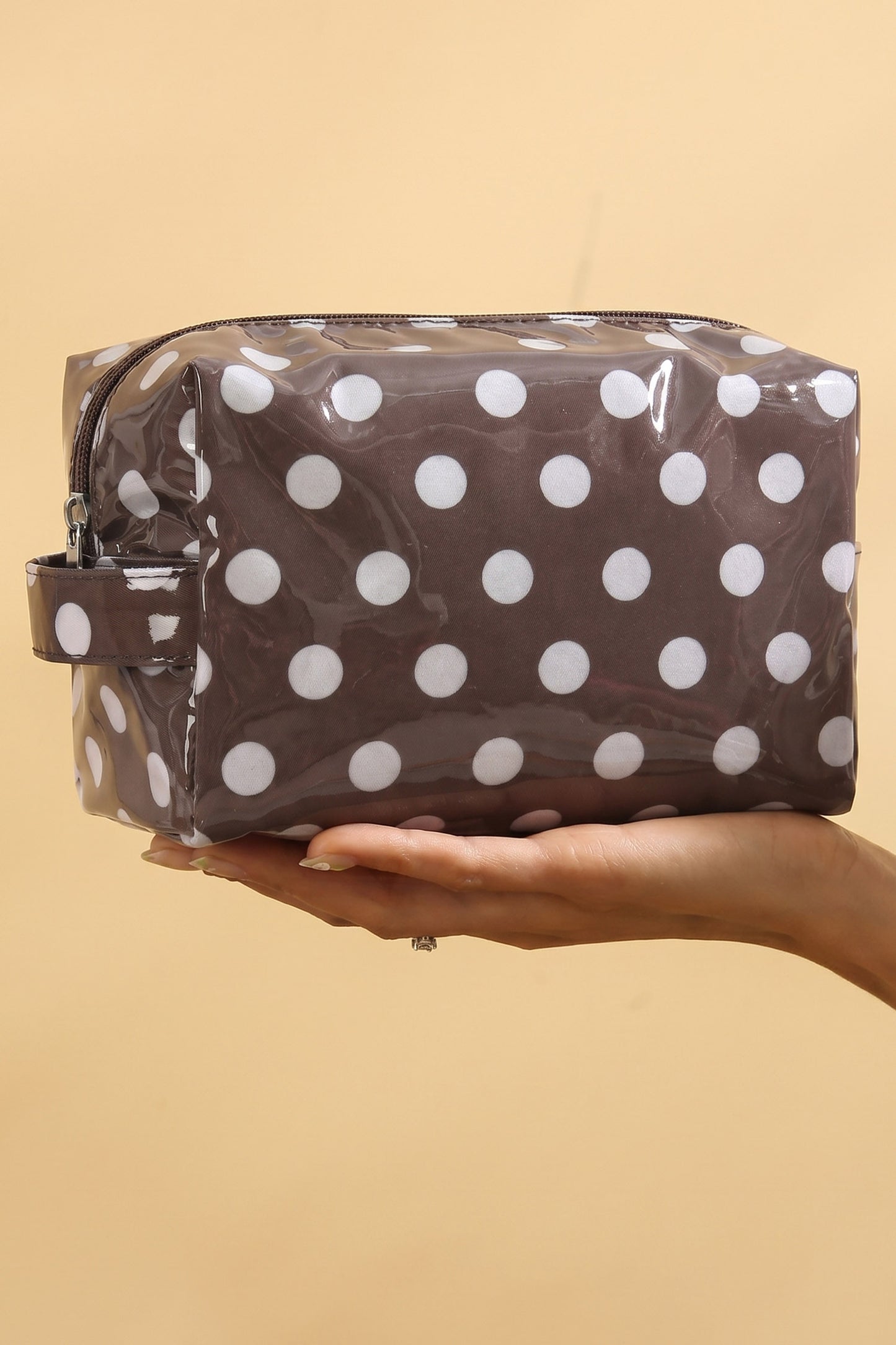 White Durable PVC Polka Dot Makeup Bag