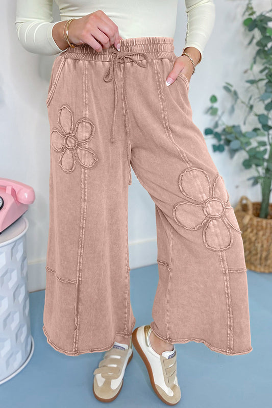 Flower Patch Mineral Washed Cropped Wide Leg Pants