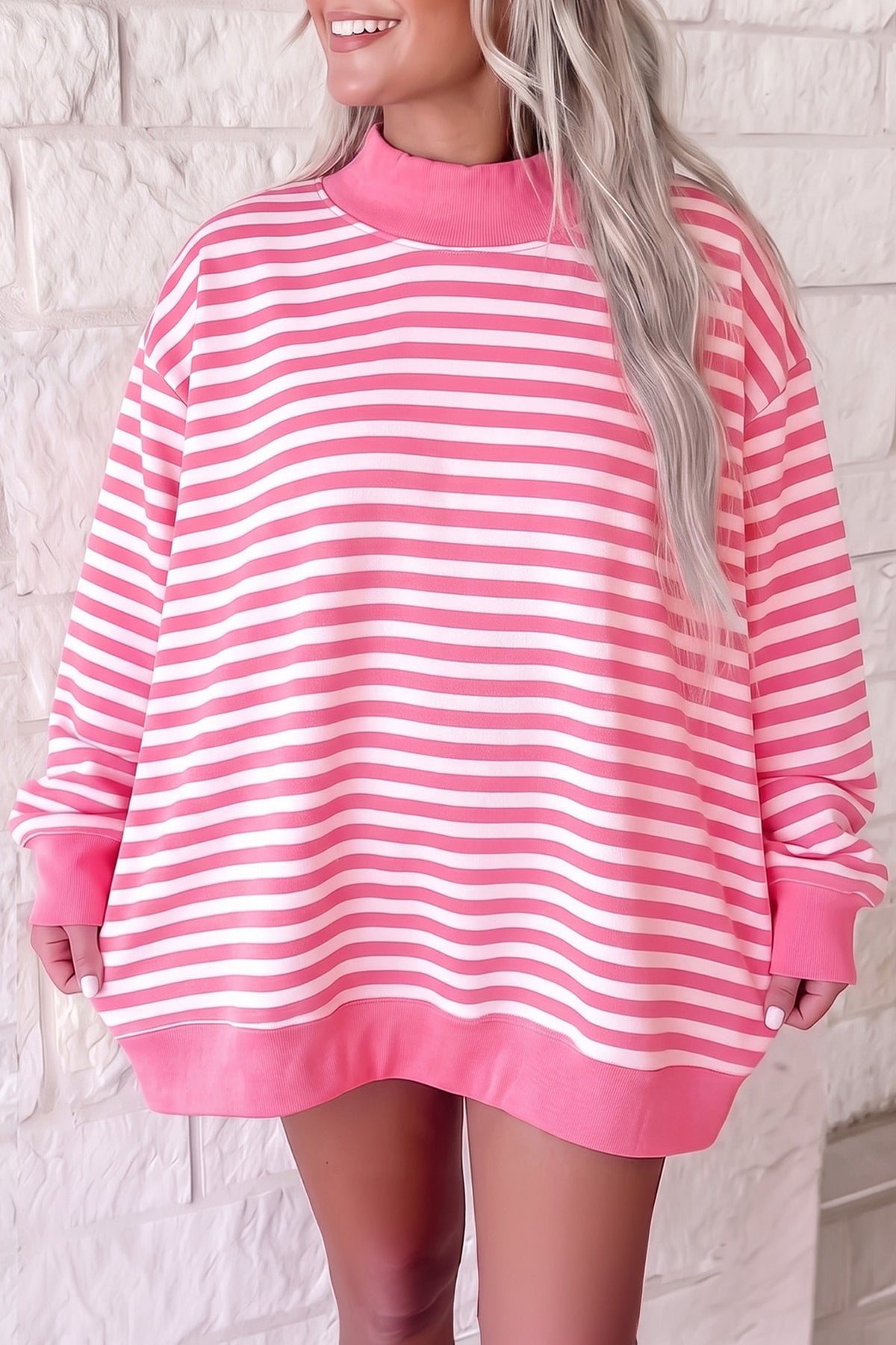 The Hampton Stripe Oversized Mock Neck