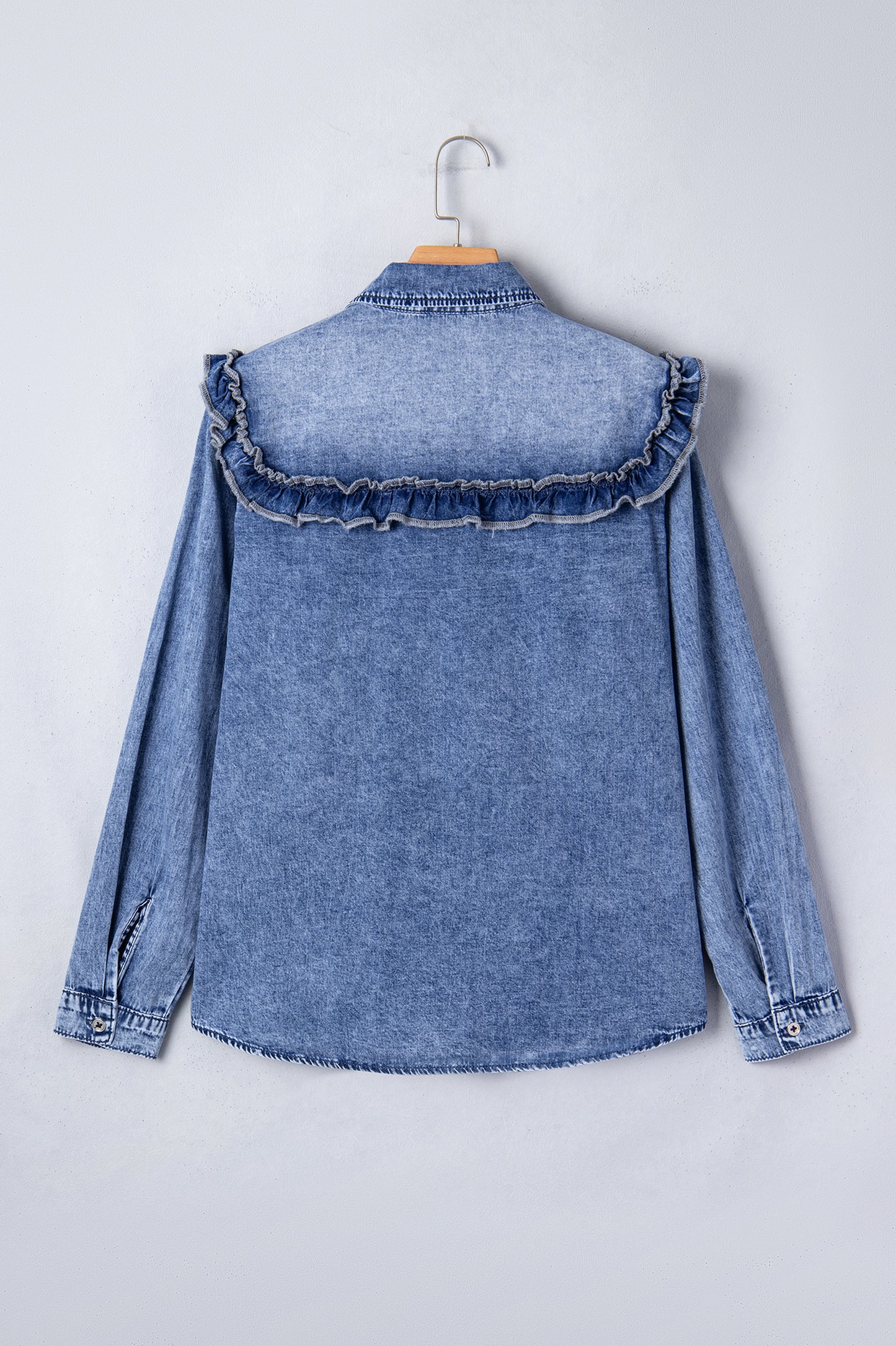 Ruffled Indigo Charm Denim Shirt