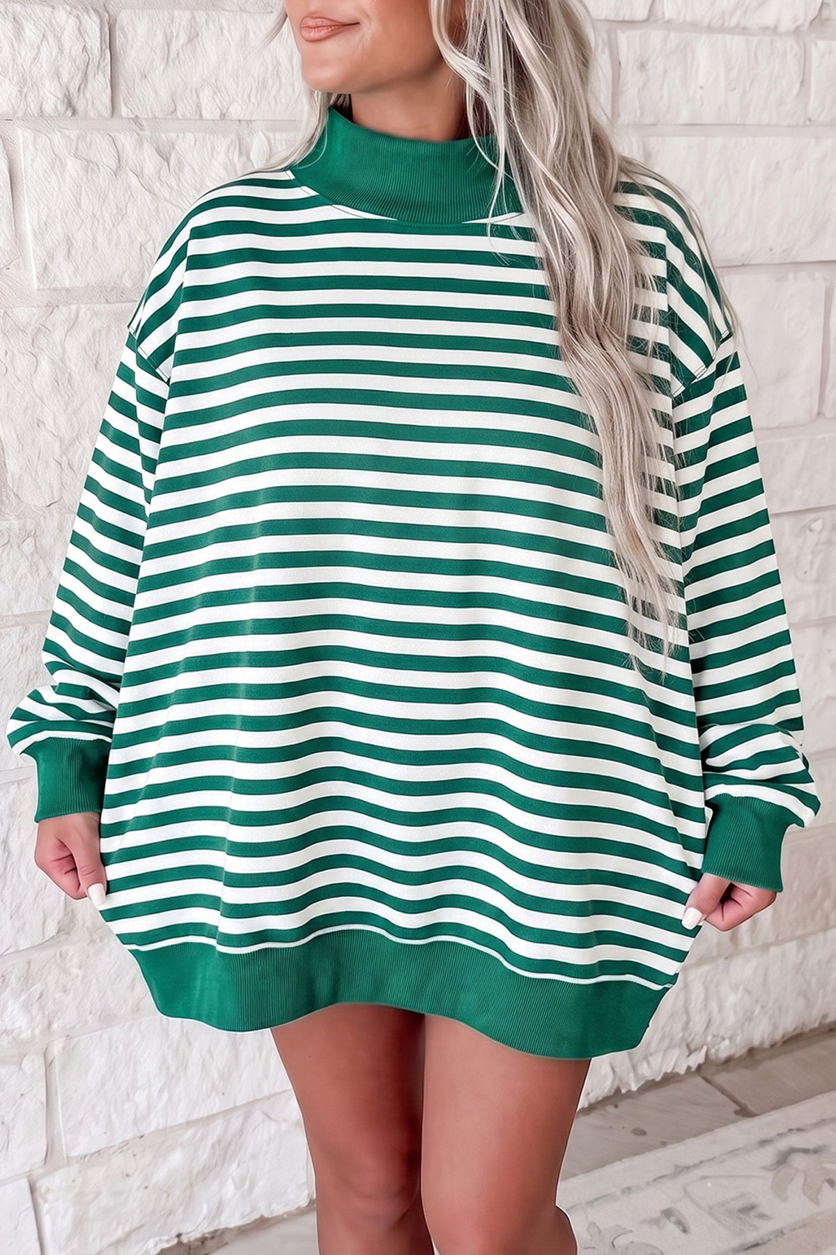 The Hampton Stripe Oversized Mock Neck