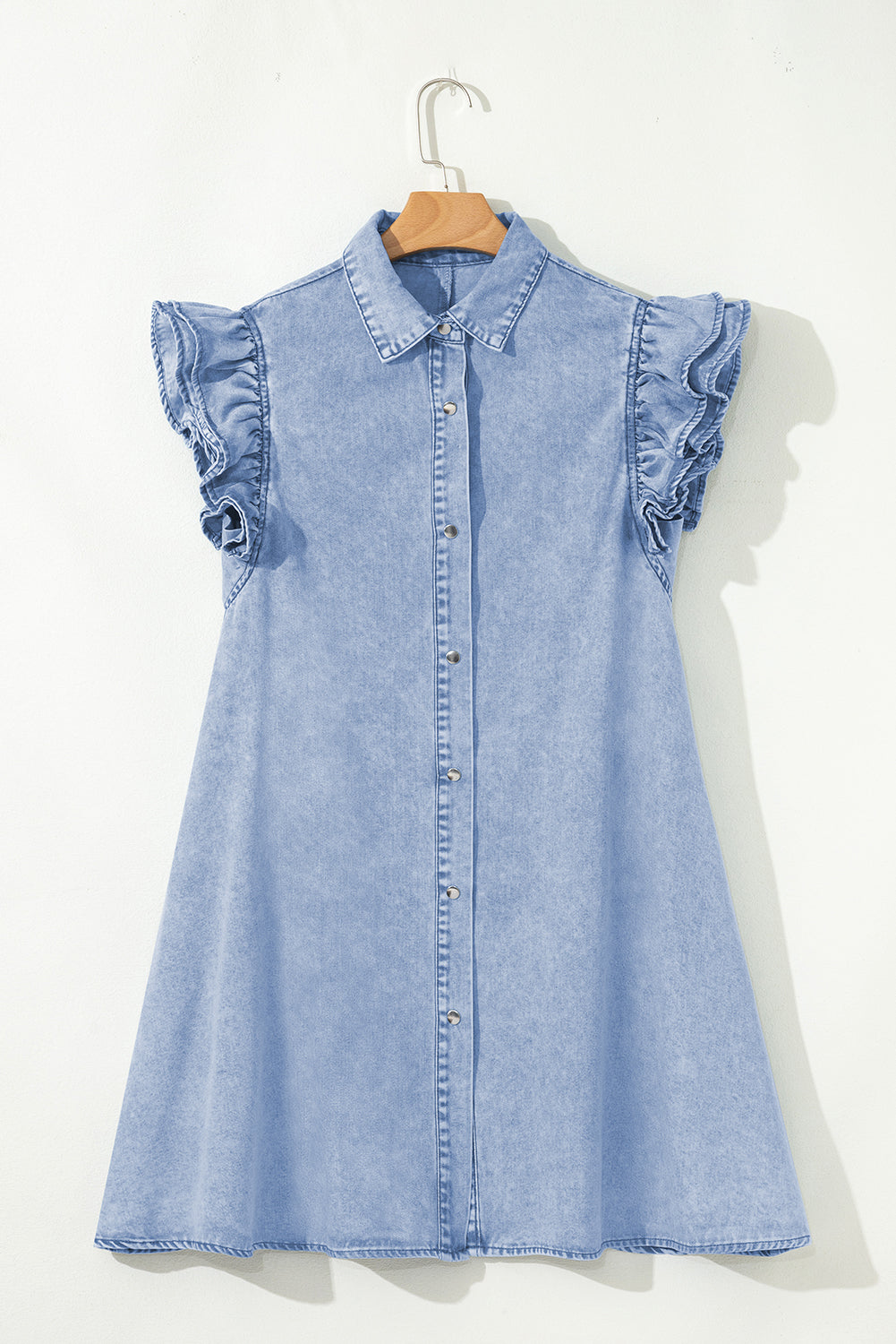 Beau Blue Double Ruffled Sleeves Denim Dress