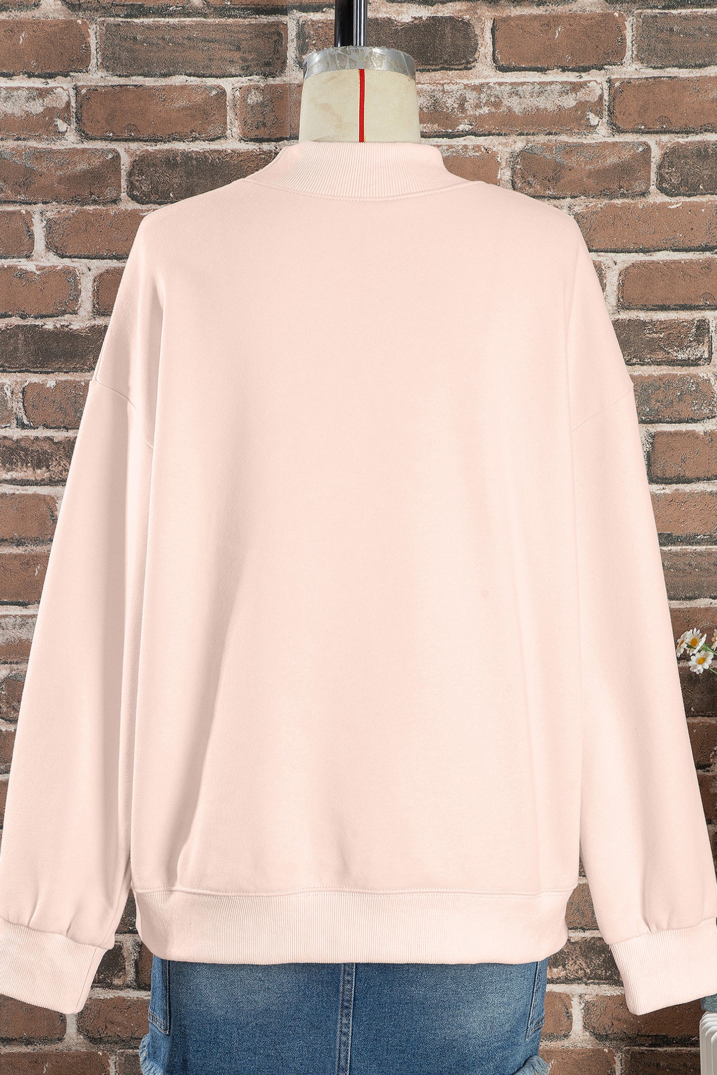 Apricot Pink He is Risen Floral Easter Mock Neck Sweatshirt