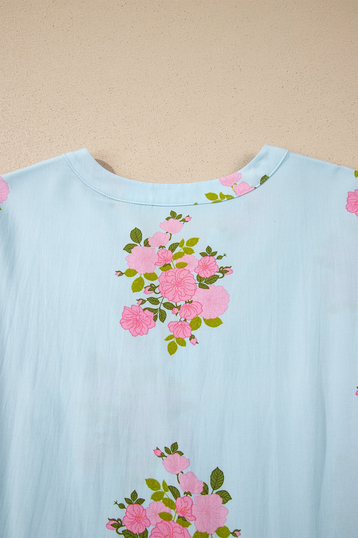 Sky Blue Notched Neck Flutter Short Sleeve Floral Print Maxi Dress