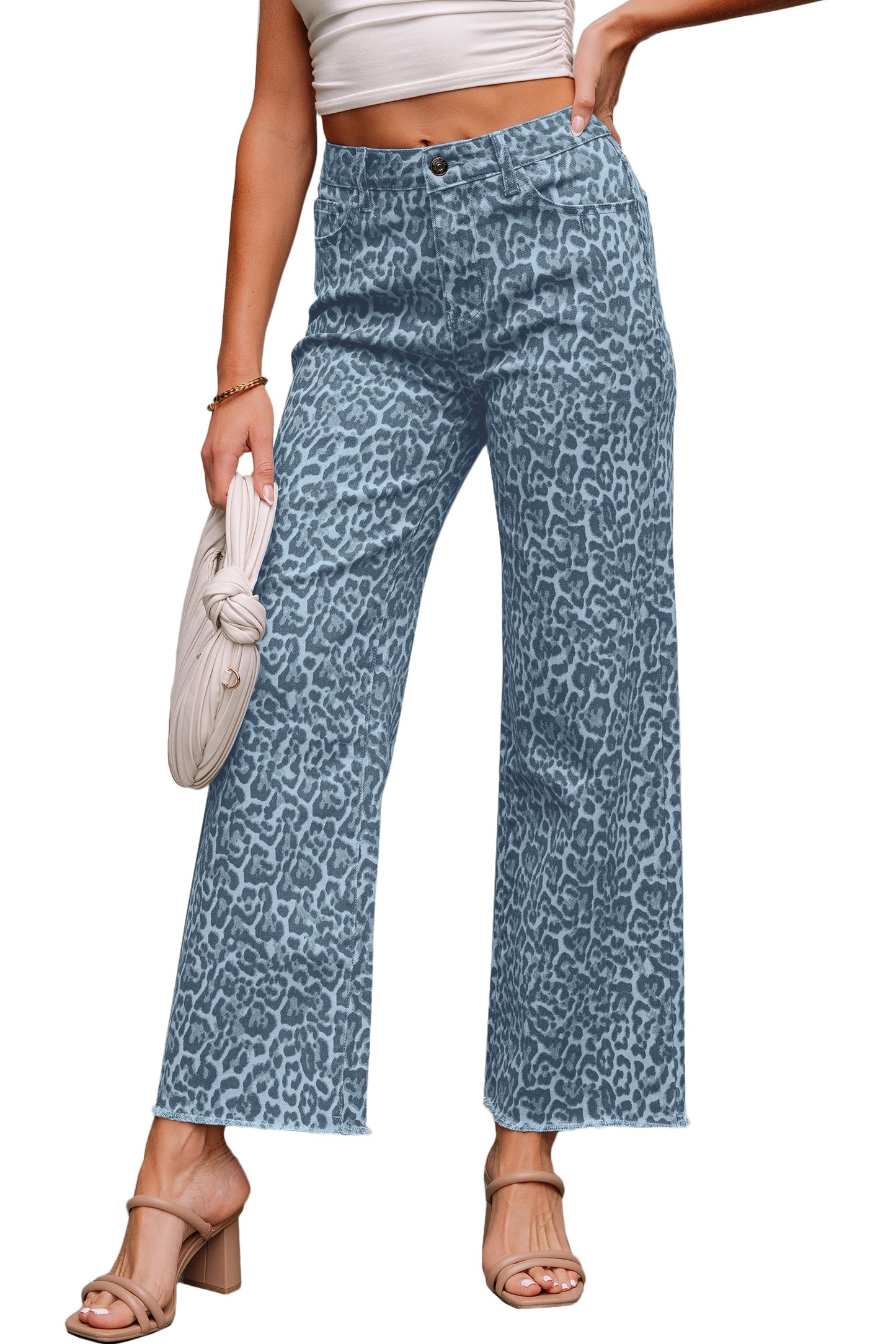 Blue Haze Leopard Wide-Leg Pants