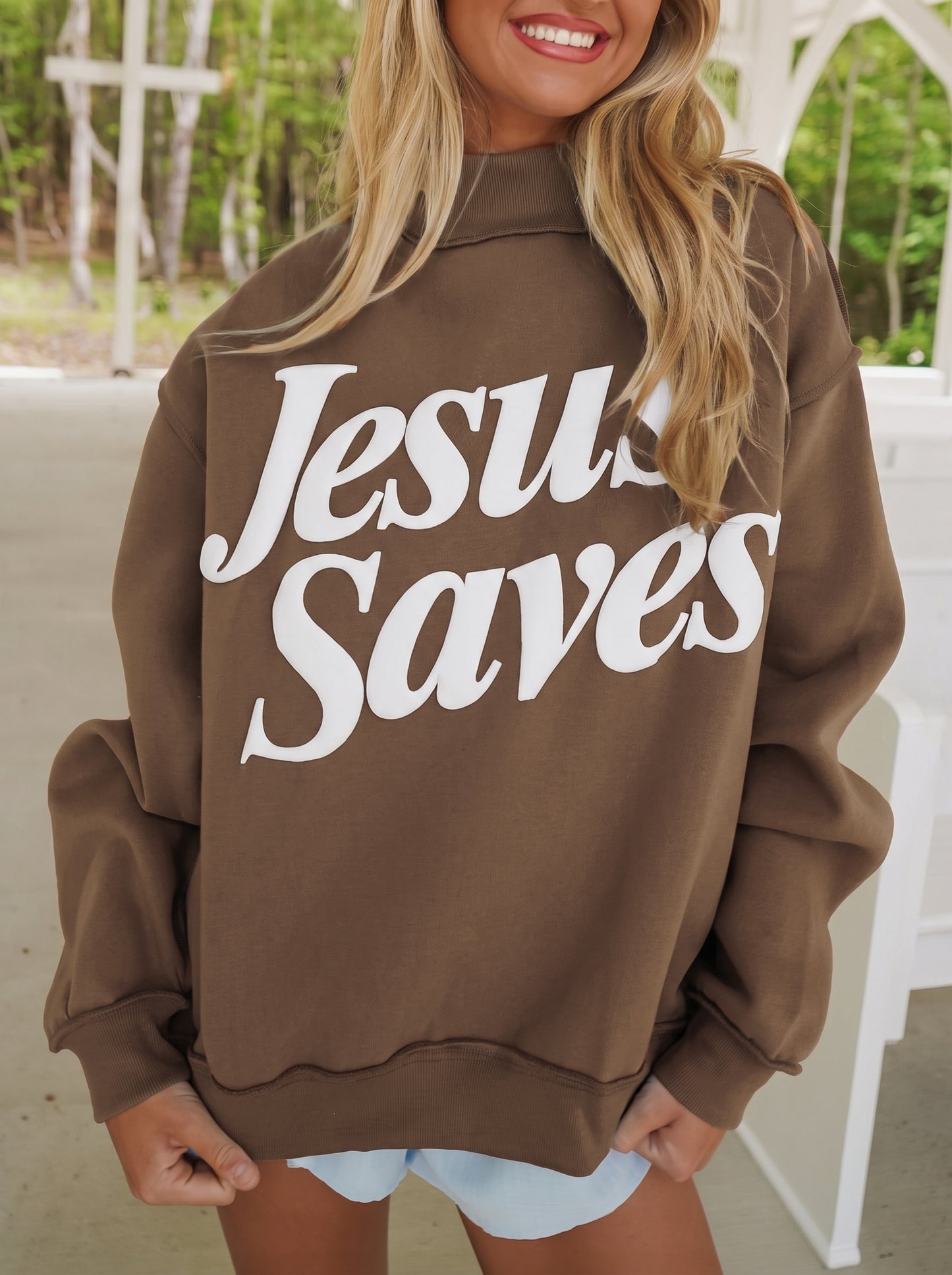 Jesus Saves Mock Neck Sweatshirt