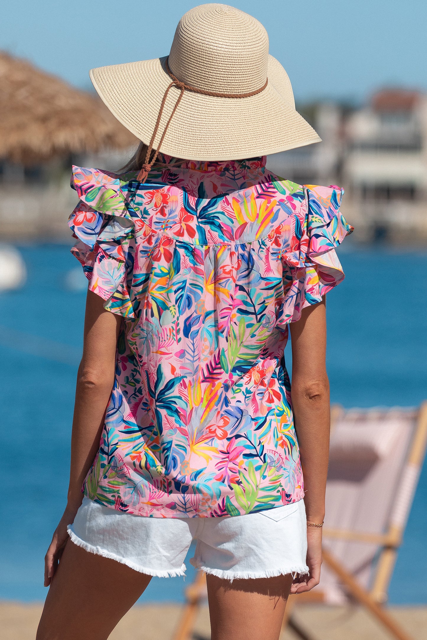 Pink Tropical Floral Print Blouse
