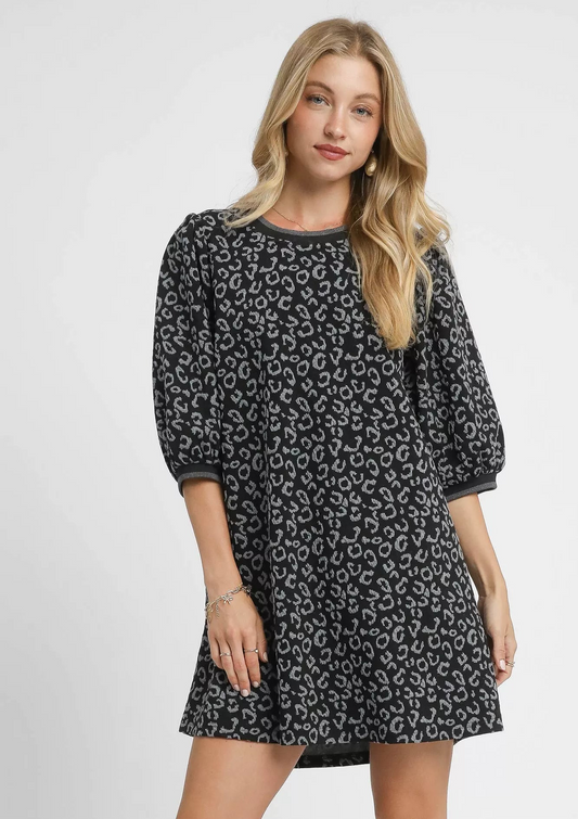Umgee Leopard Print Jacquard Mini Dress
