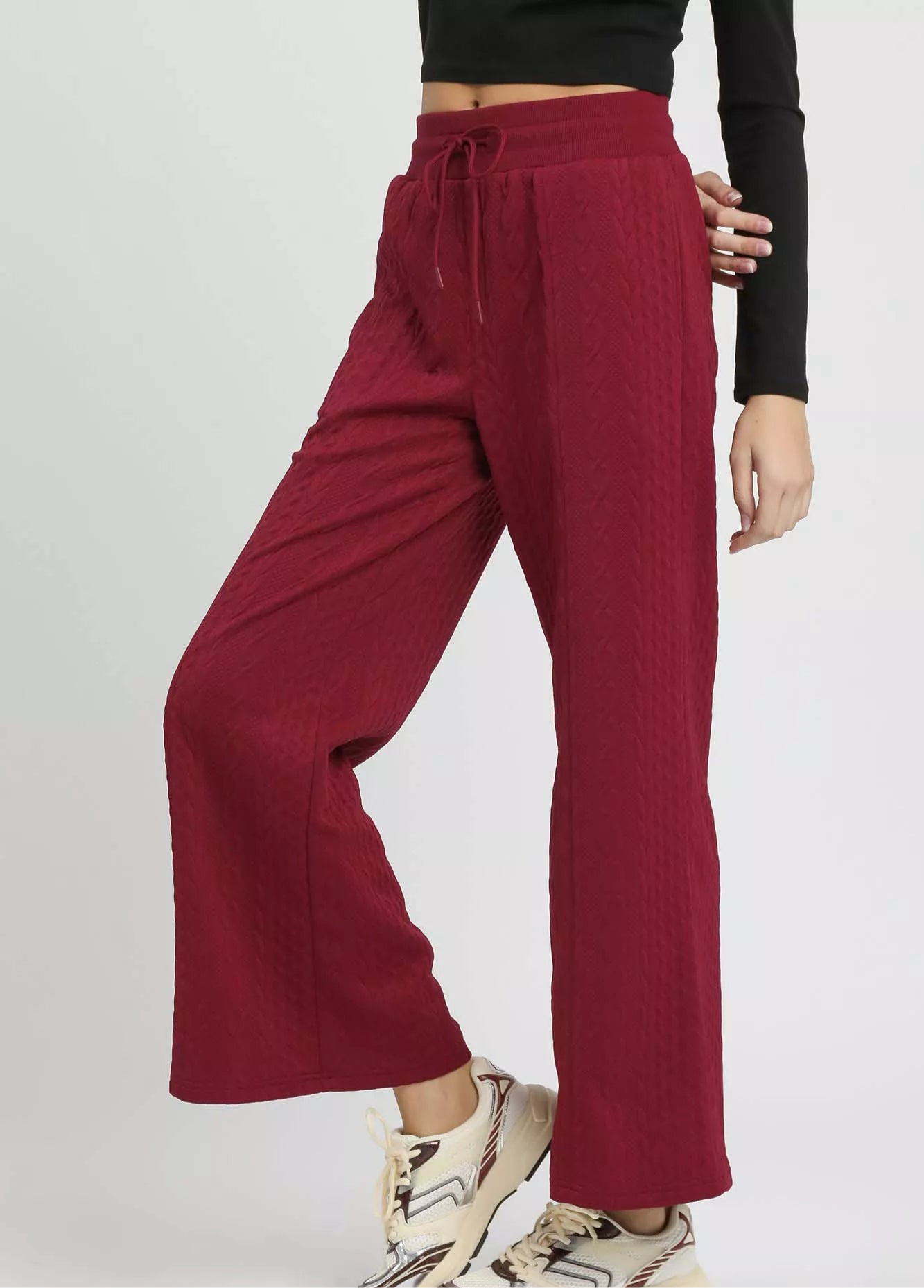 Umgee Cable Knit Textured Wide Leg Pants