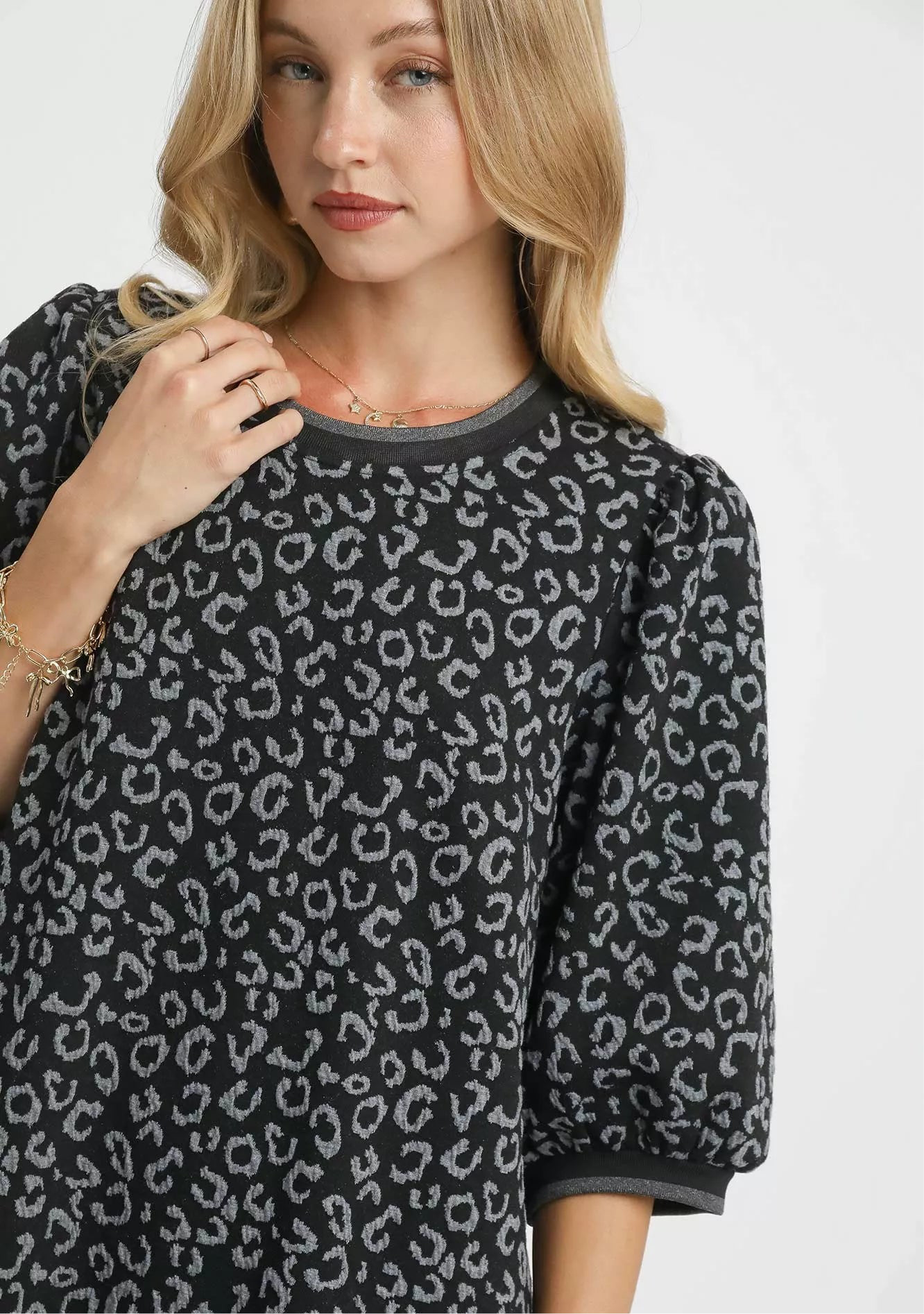 Umgee Leopard Print Jacquard Mini Dress