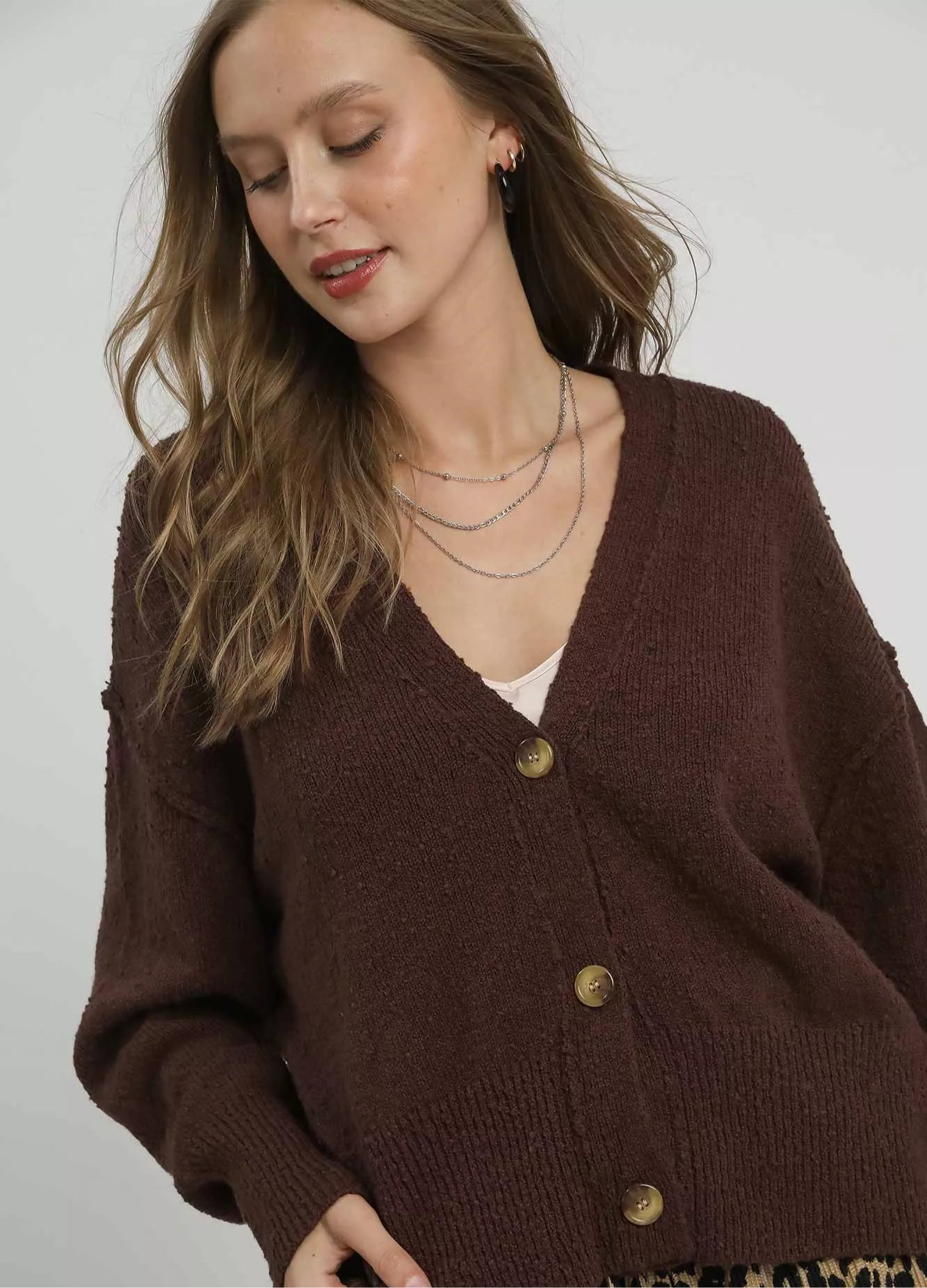 Umgee Button-Front V-Neck Knit Cardigan