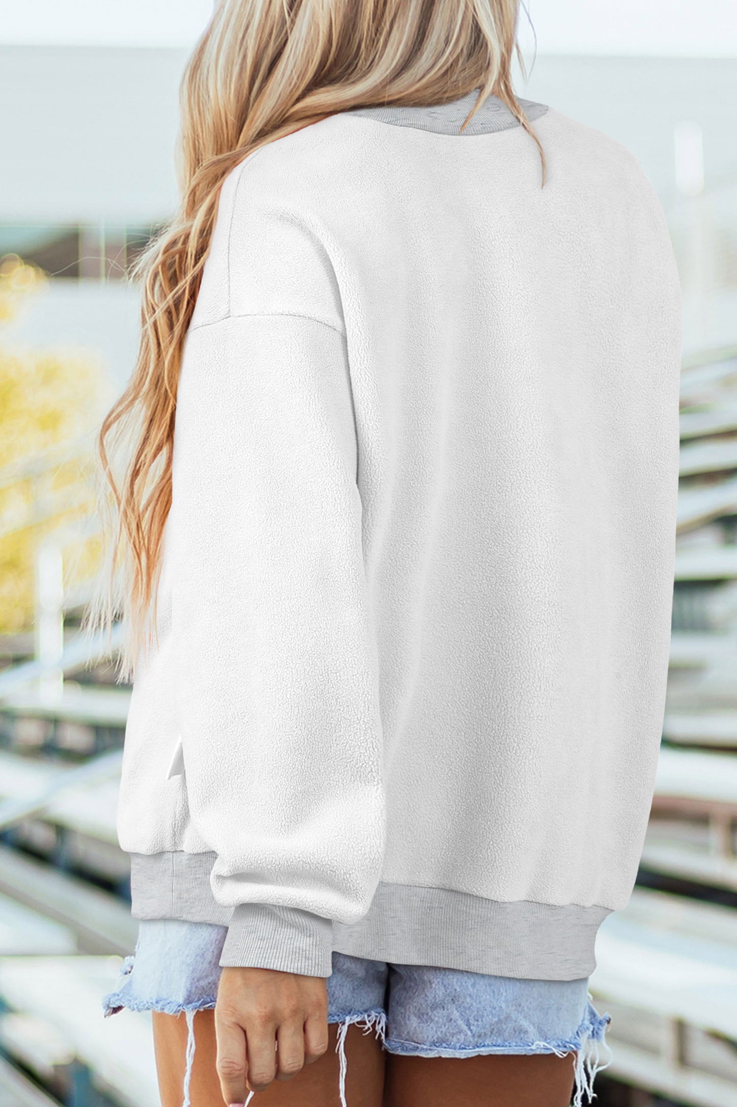 Light Grey Halloween Slogan Print Mock Neck Reversible Sweatshirt