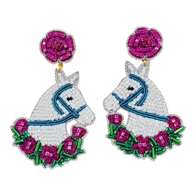 Derby Horse with Pink Roses Earrings