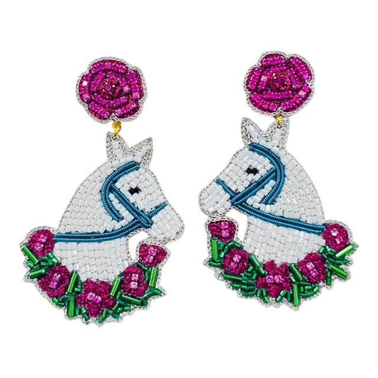Derby Horse with Pink Roses Earrings