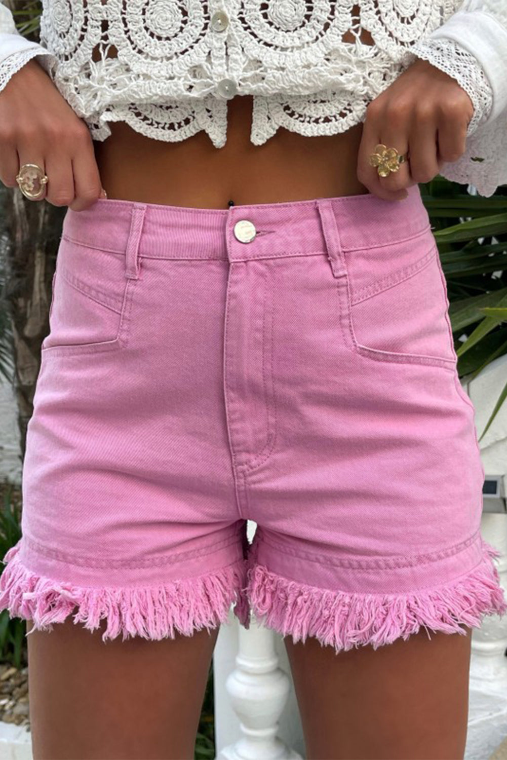 Pink Champagne Fringe Shorts