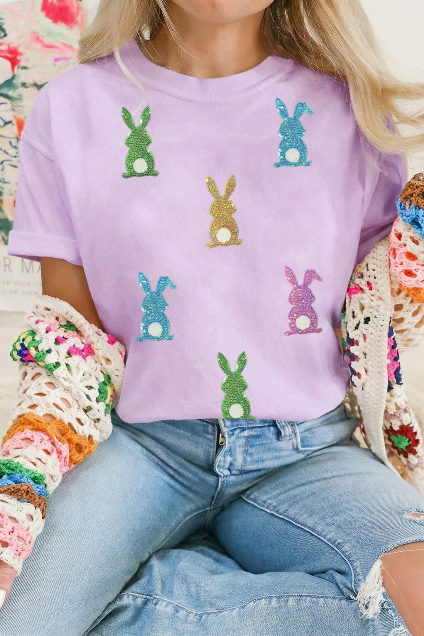 Sequin Easter Bunny Patched Tee