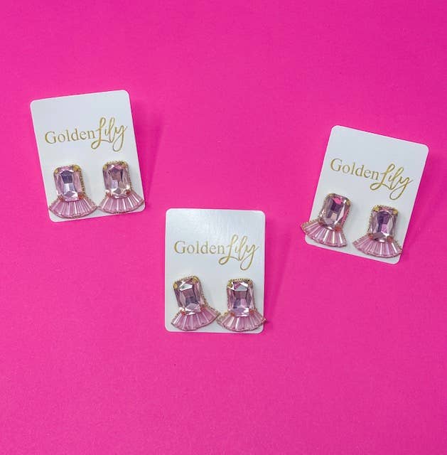 Spring Statement Gem Stud Earrings - Pink