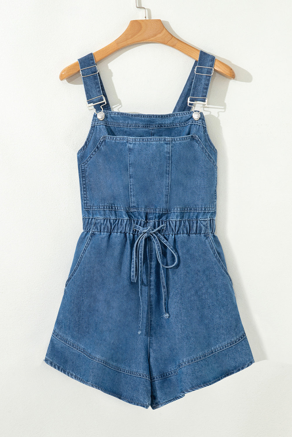Sky Blue Buckle Straps Bib Style Tied Backless Flared Denim Overall