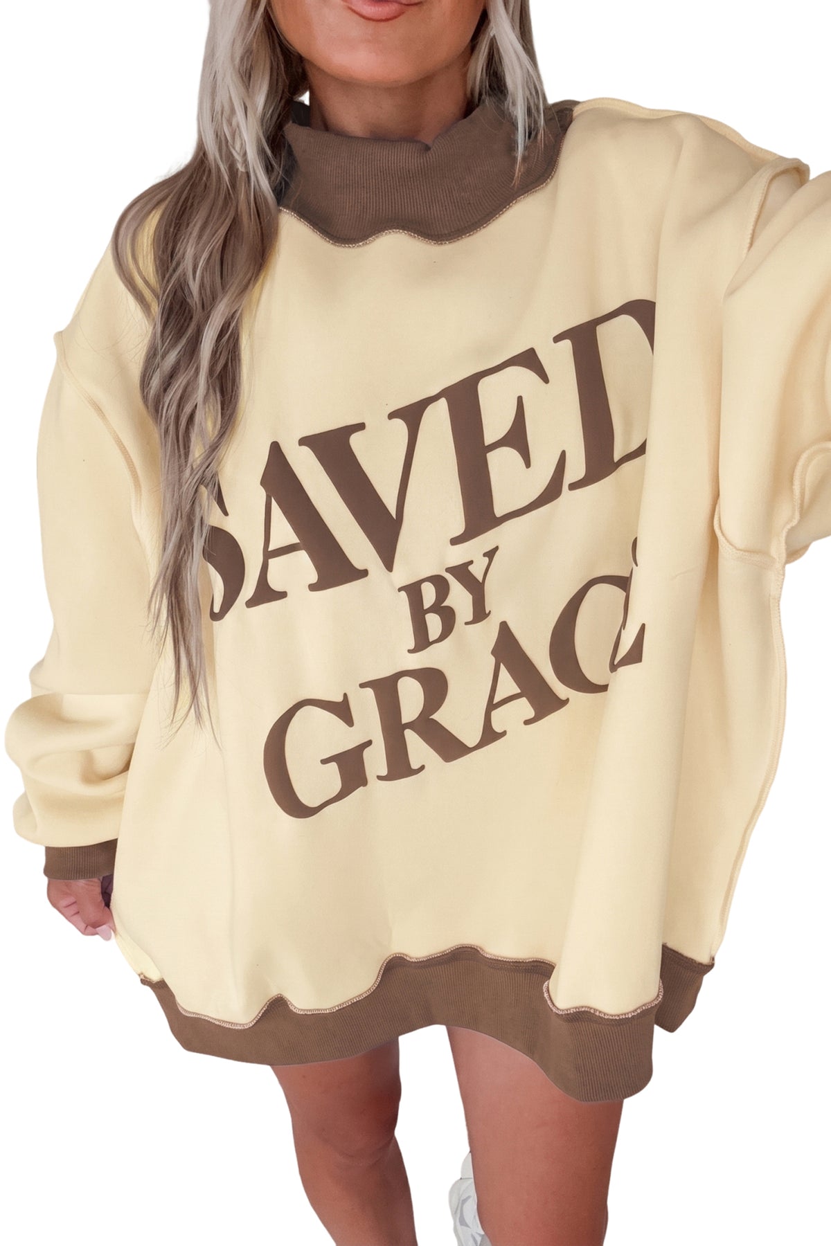 Saved by Grace Over-Sized Mock Neck Sweatshirt