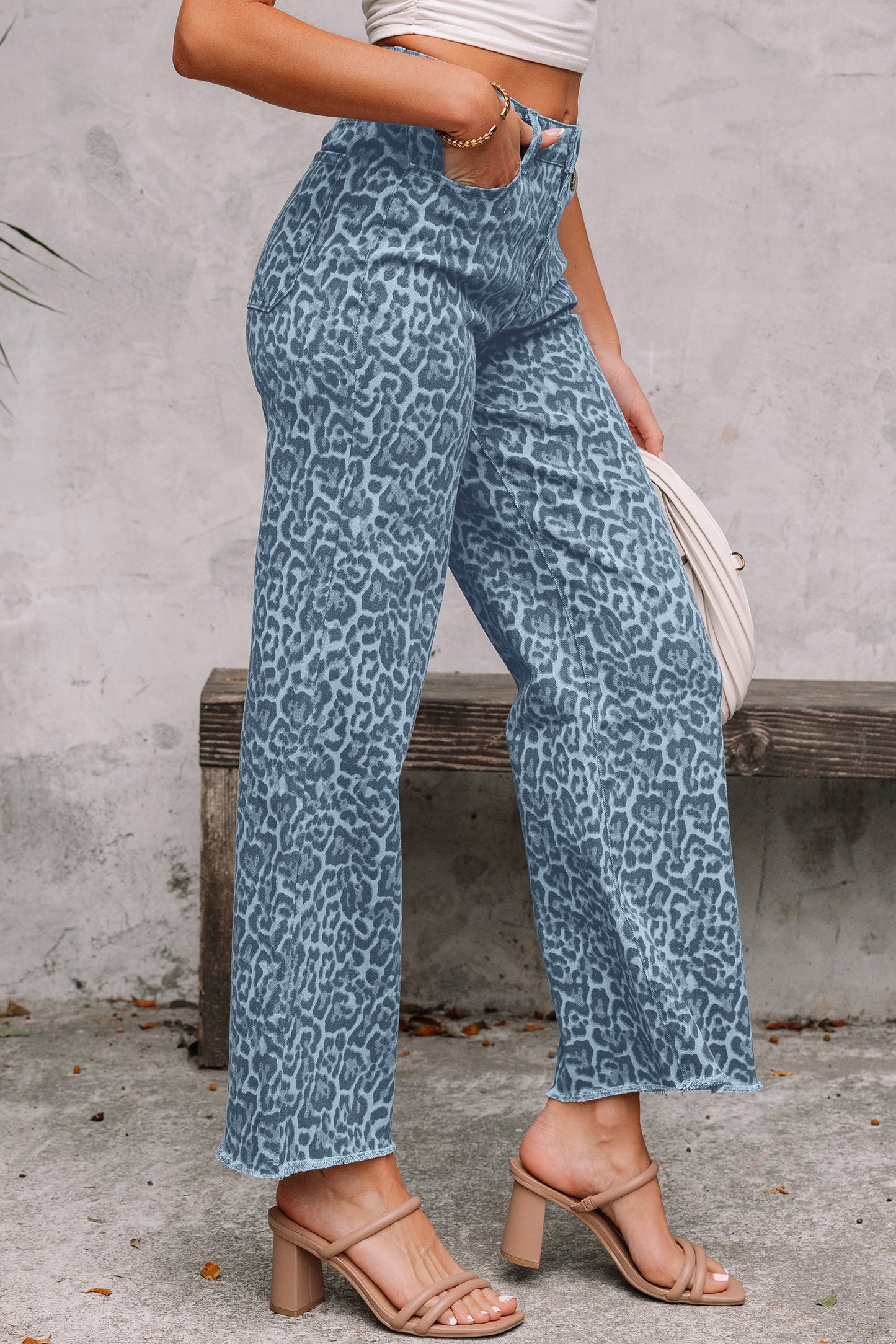 Blue Haze Leopard Wide-Leg Pants