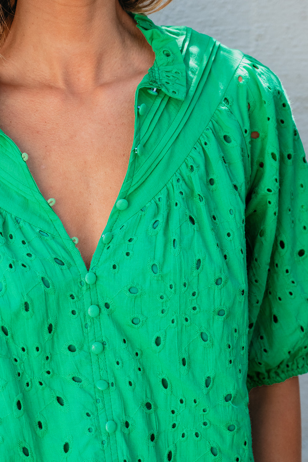 The Emerald Breeze Eyelet Blouse